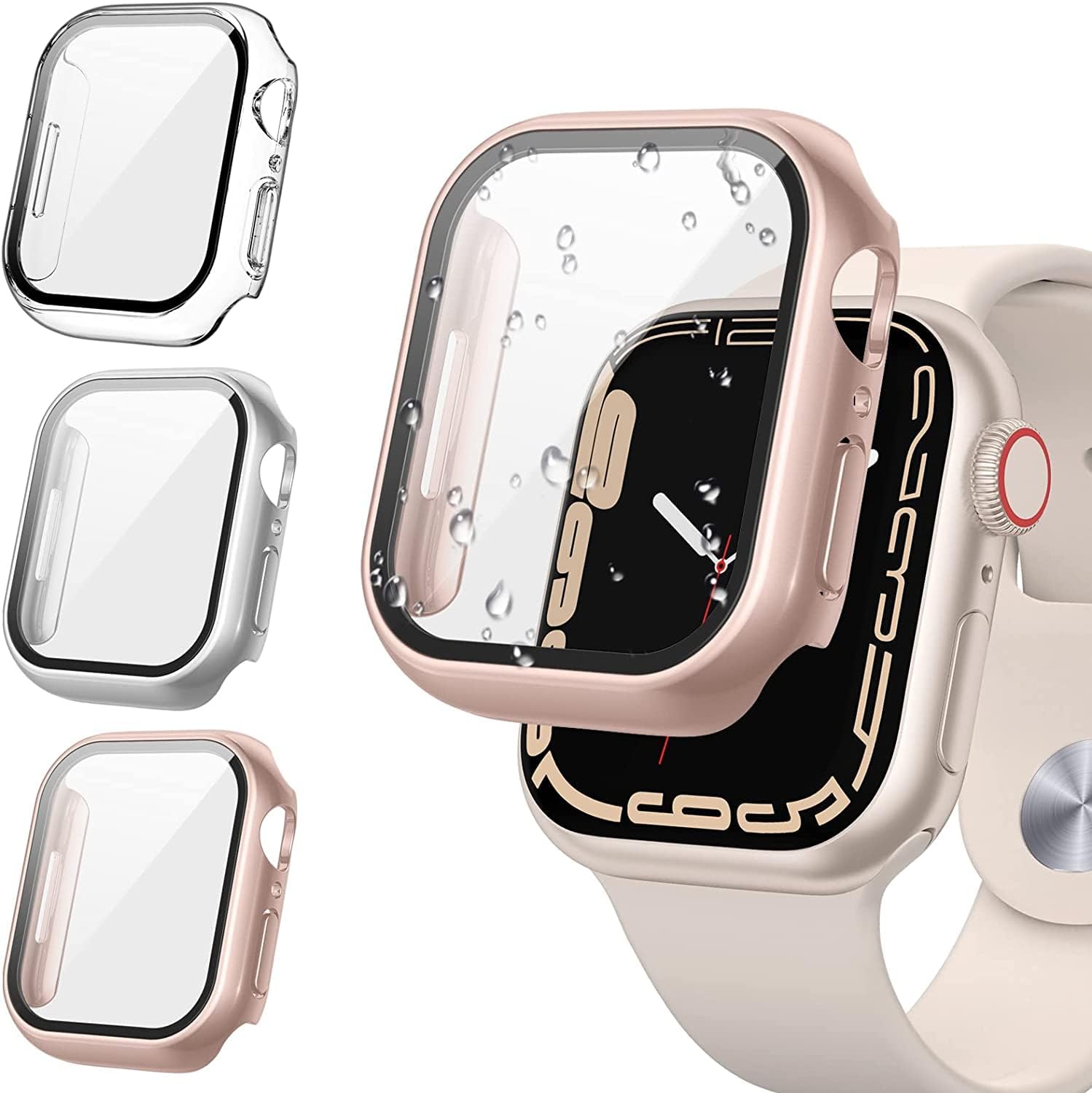 Tensea [3PCS for Apple Watch Screen Protector Case 41mm Series 9/8/7 Accessories, iWatch Protective Face Cover for Women Men, Tempered Glass Film Hard Bumper for iPhone Watch 41 mm