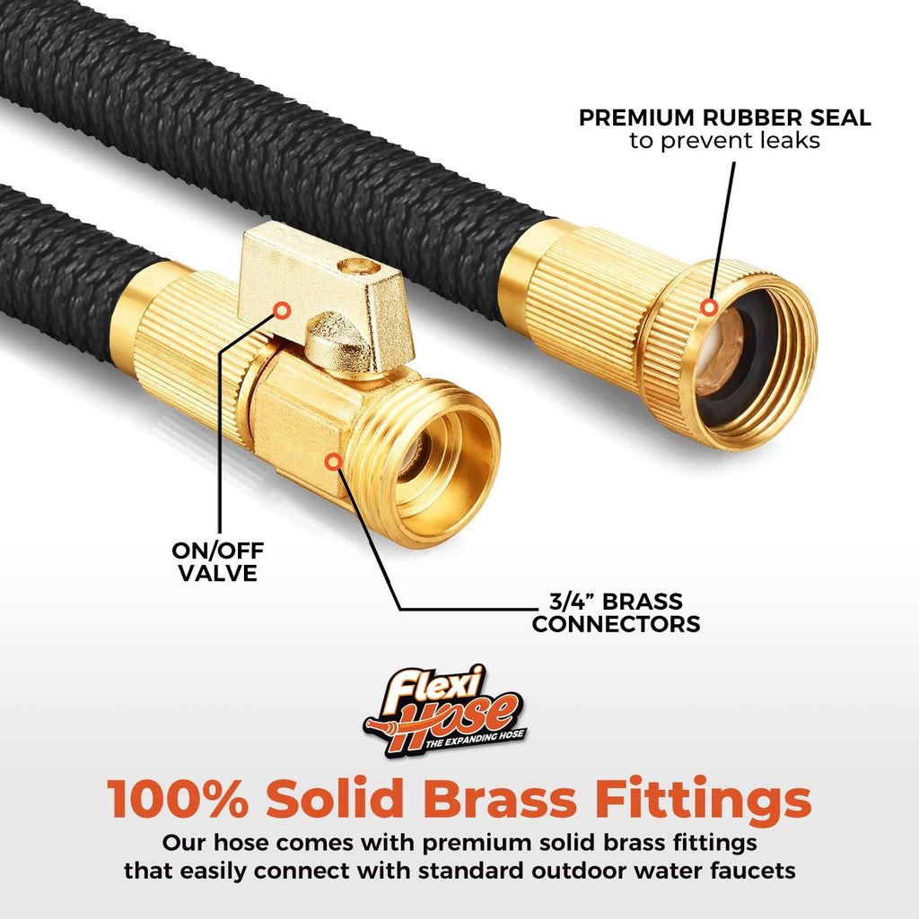 Flexi Hose Expandable Garden Hose with 8 Function Nozzle, 50FT - Lightweight Retractable Garden Hose, Water Hose - No-Kink Flexibility, 3/4 Inch Solid Brass Fittings and Double Latex Core