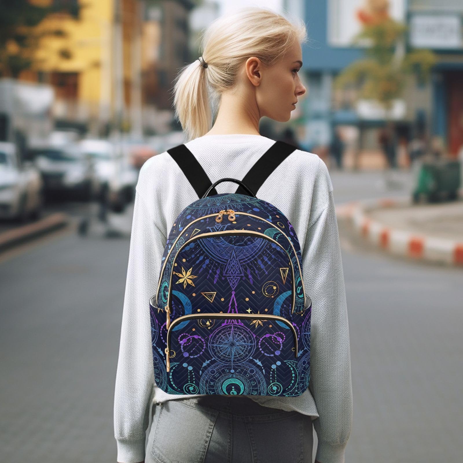 ALAZA Sun Moon Stars Witchy Small Backpack Purse for Women Travel Bag Fashion Daypack Back Pack Shoulder Bag