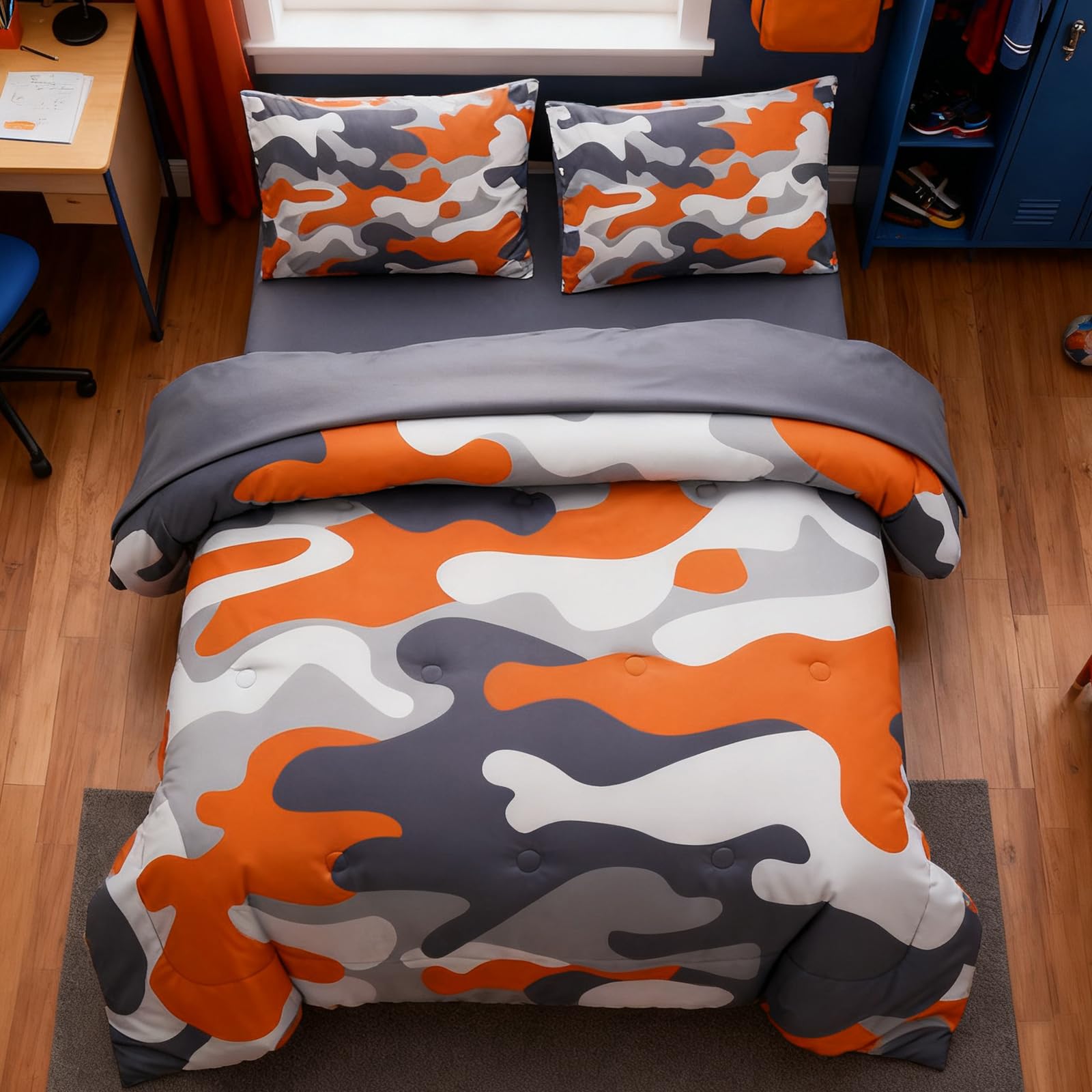 Holawakaka Twin Size Camouflage Bedding Comforter Set with Sheets, Boys Girls Men Camo Bed in A Bag 5 Pieces,Kids Teens Dorm Bed Sets Neutral Farmhouse Lodge Cabin Army Bedspread (Red, Twin)