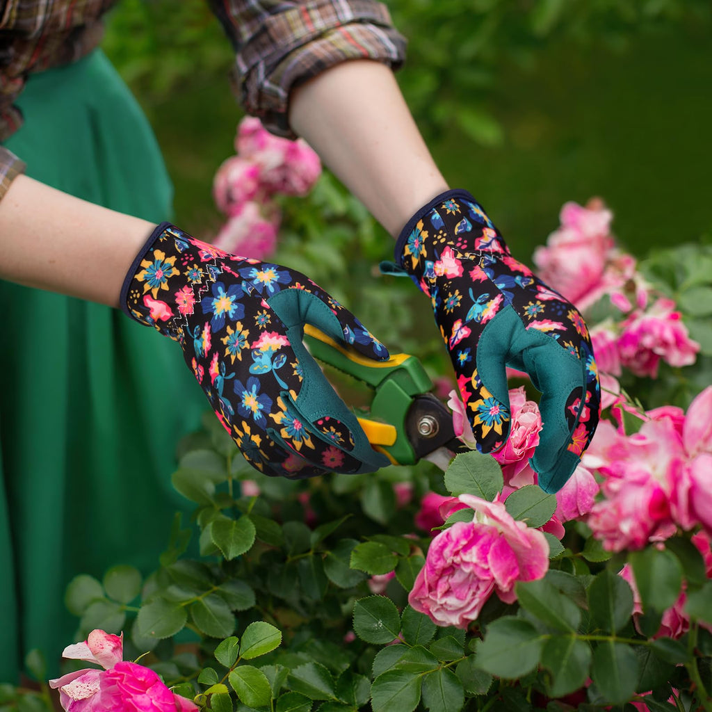 Bamllum Leather Gardening Gloves for Women - Working Gloves for Weeding, Digging, Planting, Raking and Pruning
