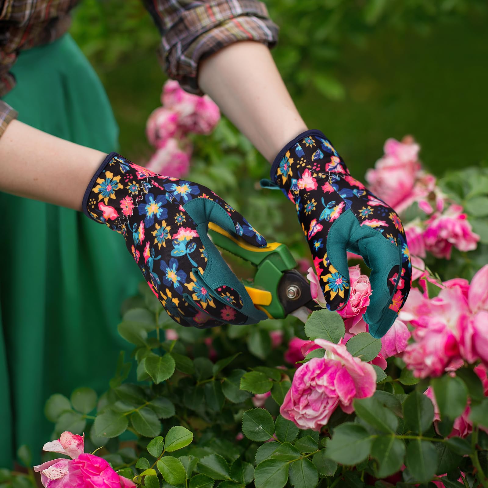 Bamllum Leather Gardening Gloves for Women - Working Gloves for Weeding, Digging, Planting, Raking and Pruning