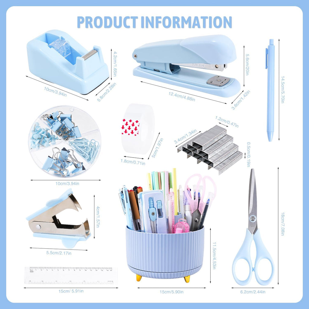 Gawsey Pink Desk Organizers and Accessories with Desk Organizer 360° Rotating Pen Holder and Office Supplies, Cute Stationery Supplies Set