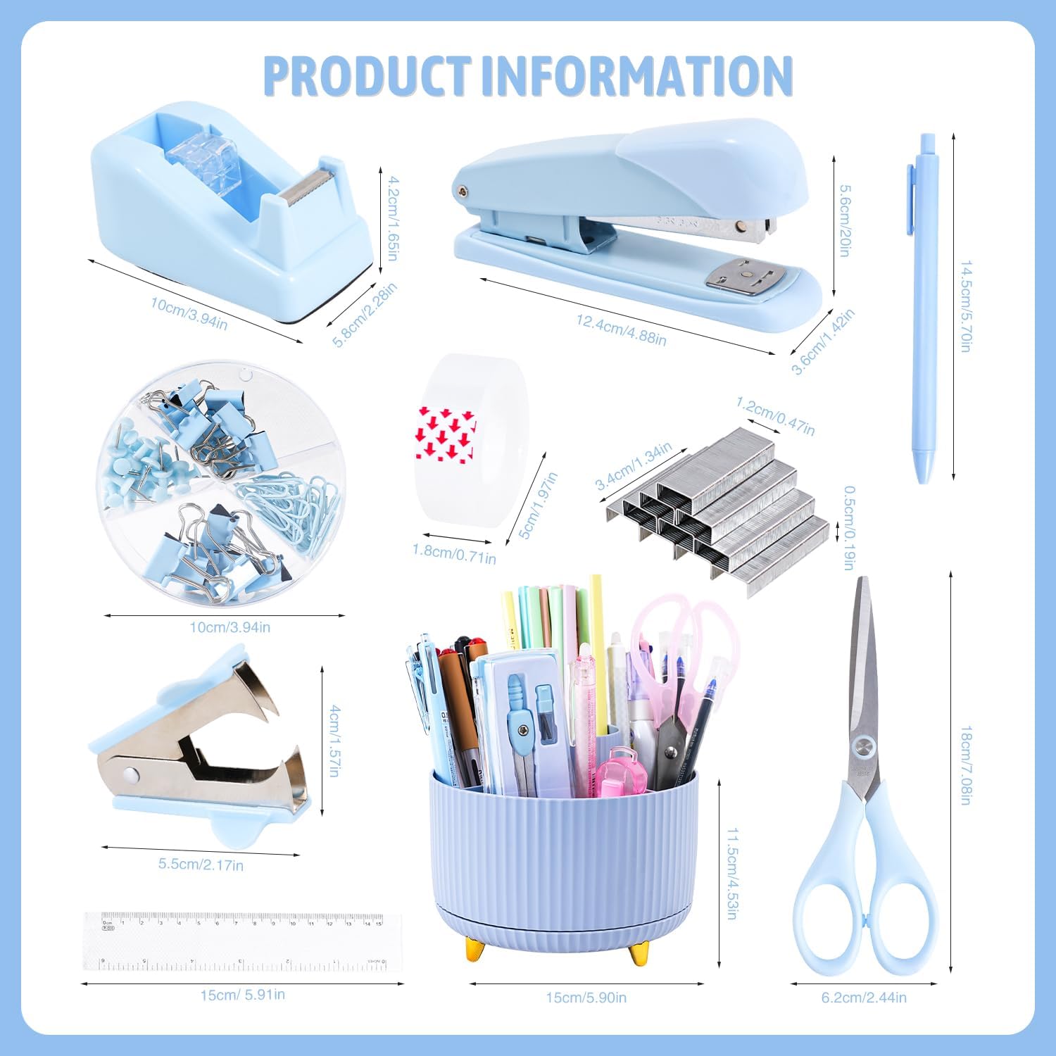 Gawsey Pink Desk Organizers and Accessories with Desk Organizer 360° Rotating Pen Holder and Office Supplies, Cute Stationery Supplies Set