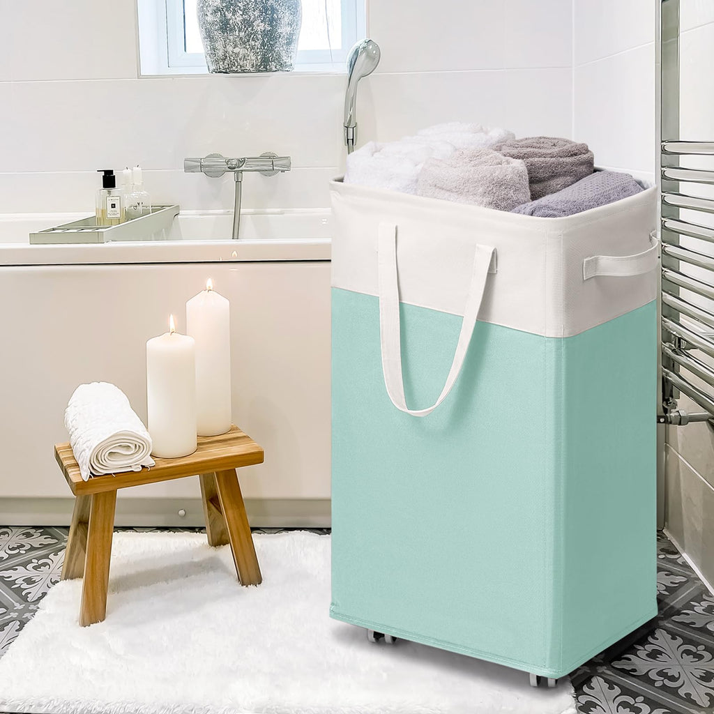 Goodpick Pink Laundry Basket with Wheels, Dorm Room Essentials for Girls, 75L Collapsible Laundry Basket, Laundry Hamper with Handle for College Dorm