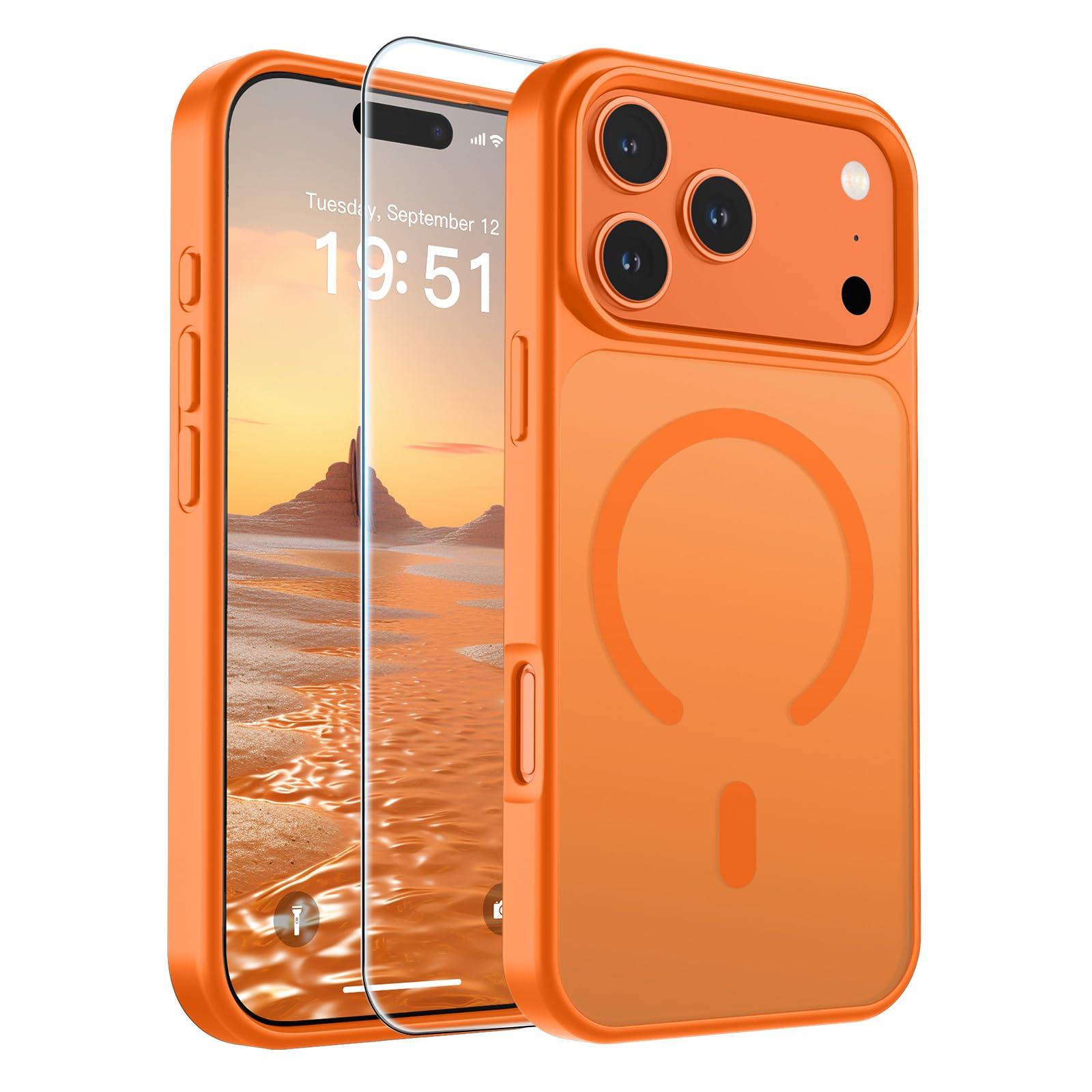 SUPFINE Magnetic for iPhone 17 Pro Max Case with Screen Protector (Compatible with MagSafe)(Military Grade Drop Protection) Translucent Matte Phone Cover,Dark Blue