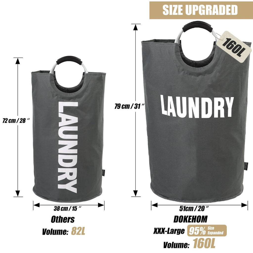 DOKEHOM 90L Large Laundry Basket, Collapsible Laundry Bag, Black | Freestanding tall clothes hamper & foldable washing bin. High-capacity clothes storage basket with durable sturdy handles