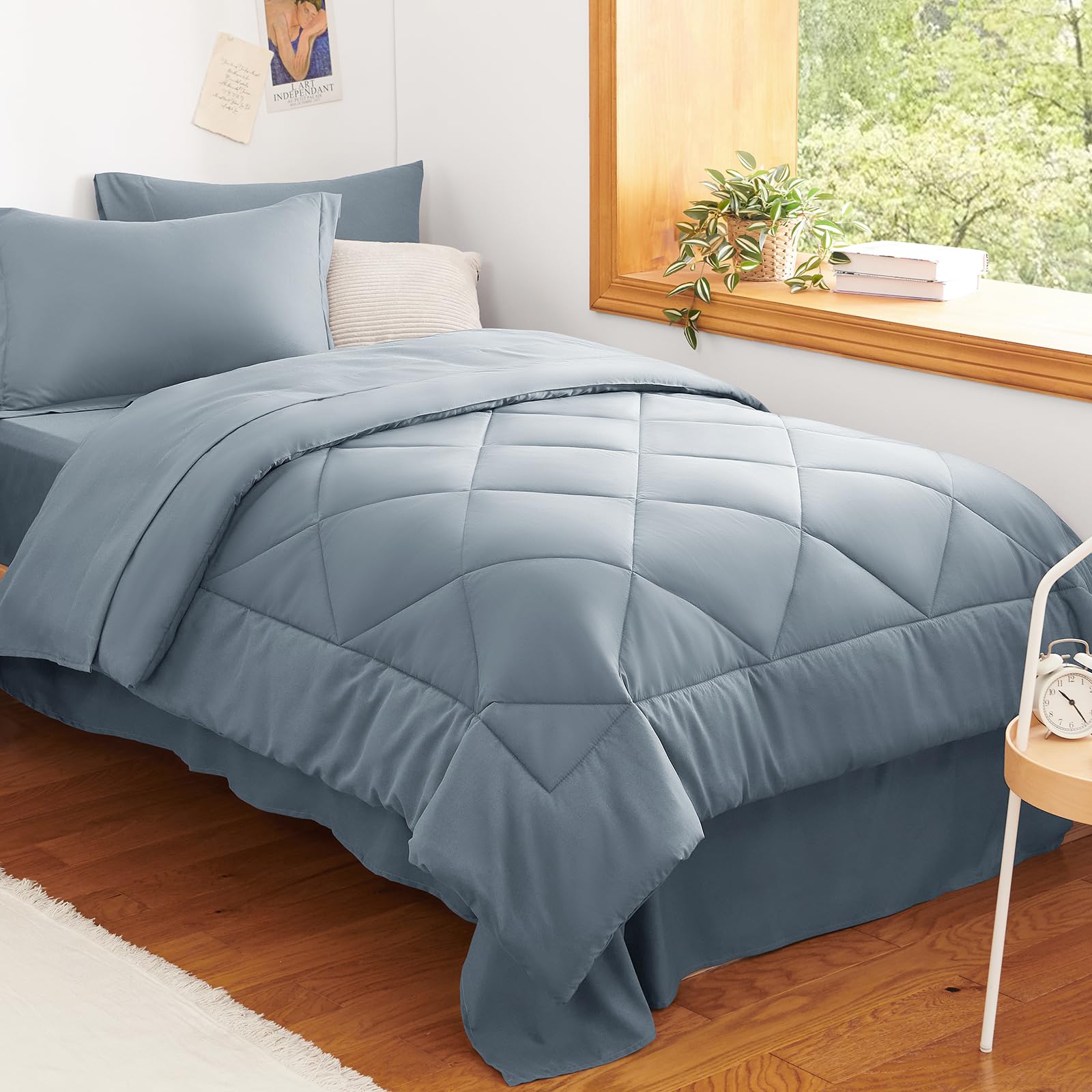 CozyLux Twin XL Comforter Set Black - 5 Pieces Twin Extra Long Bed in a Bag for College Dorm, All Season Bedding Set for Girls and Boys, Soft Bed Set with Comforter, Sheets, Pillowcase & Sham