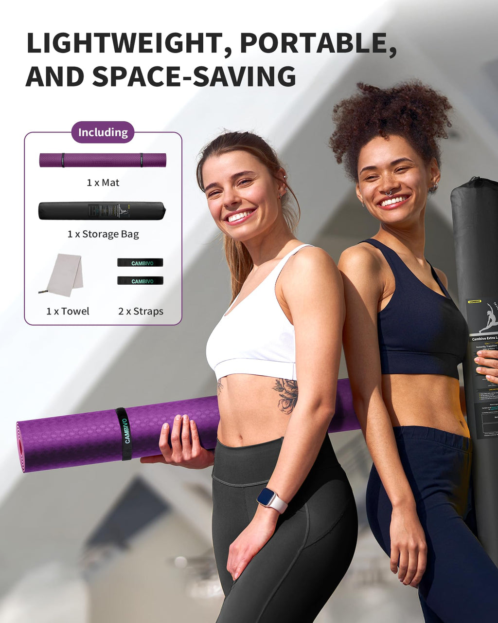 CAMBIVO Yoga Mat 72" x 48" Large Workout Mat for Home Gym Flooring | 6mm-12mm (0.24"-0.48") Extra Thick Exercise Mat for Apartment Fitness | High-Density TPE Cushioning for Joint Protection