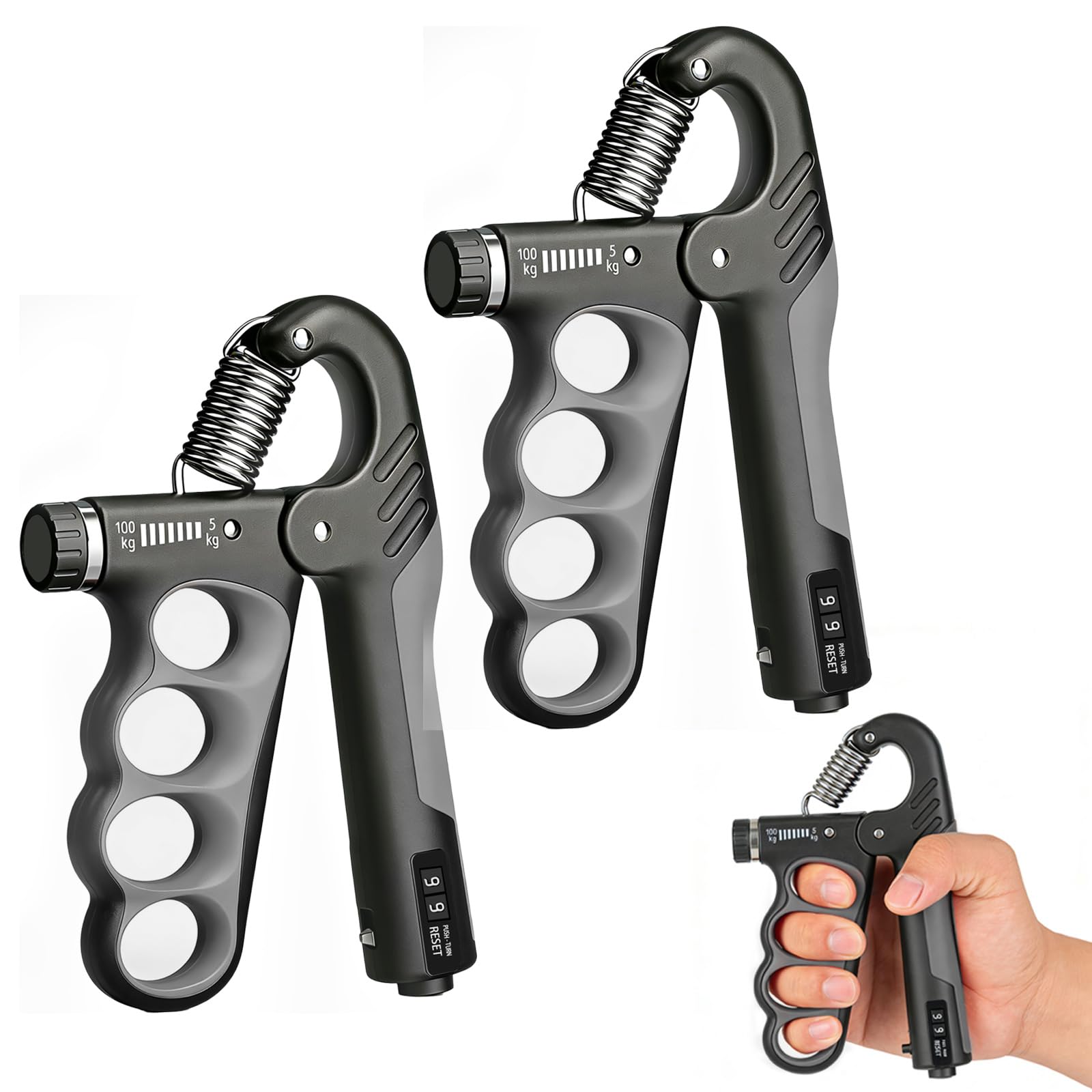 Hand Gripper Strengthener, 11-220LBs Adjustable Resistance Grip Strength Trainer with Counter, Forearm Exerciser for Injury Recovery and Muscle Building