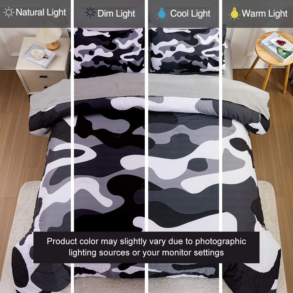 Holawakaka Twin Size Camouflage Bedding Comforter Set with Sheets, Boys Girls Men Camo Bed in A Bag 5 Pieces,Kids Teens Dorm Bed Sets Neutral Farmhouse Lodge Cabin Army Bedspread (Red, Twin)