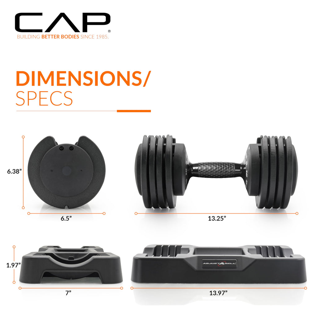 CAP ADJUSTABELL Adjustable Dumbbell Set, Premium Quick Select Adjustable Weights for Strength Training, Singles & Pairs, 12.5 LB, 25 LB & 55 LB, Round & Hex Dumbbells, Multiple Grip Handle Options