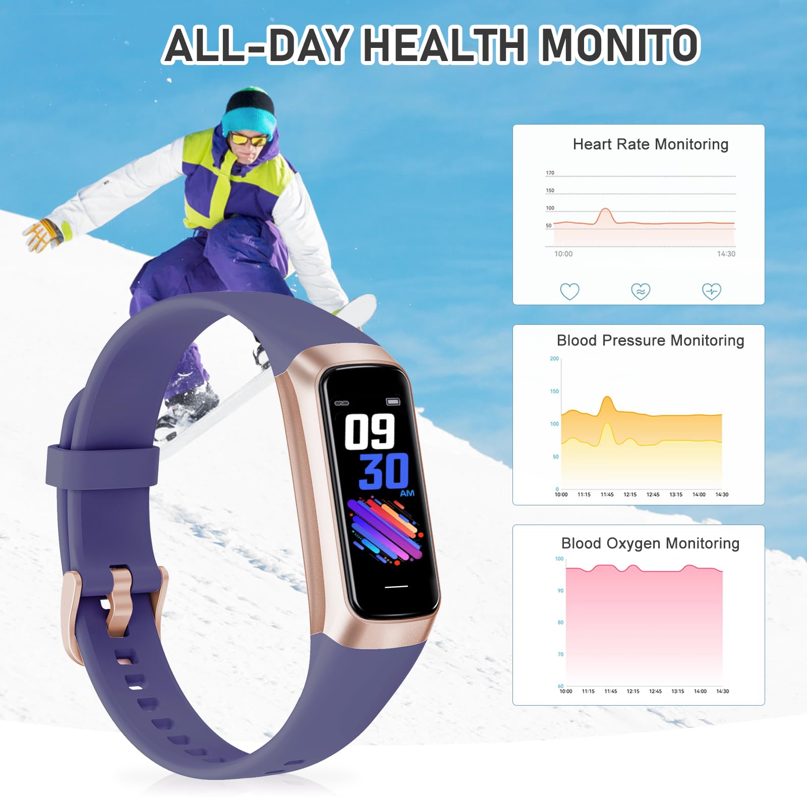 Fitness Tracker with 24/7Heart Rate, Blood Pressure, Sleep Tracking, Calorie, Activity Tracker with 1.1" AMOLED Color Screen, Waterproof Step Tracker for Android iPhones Women Men