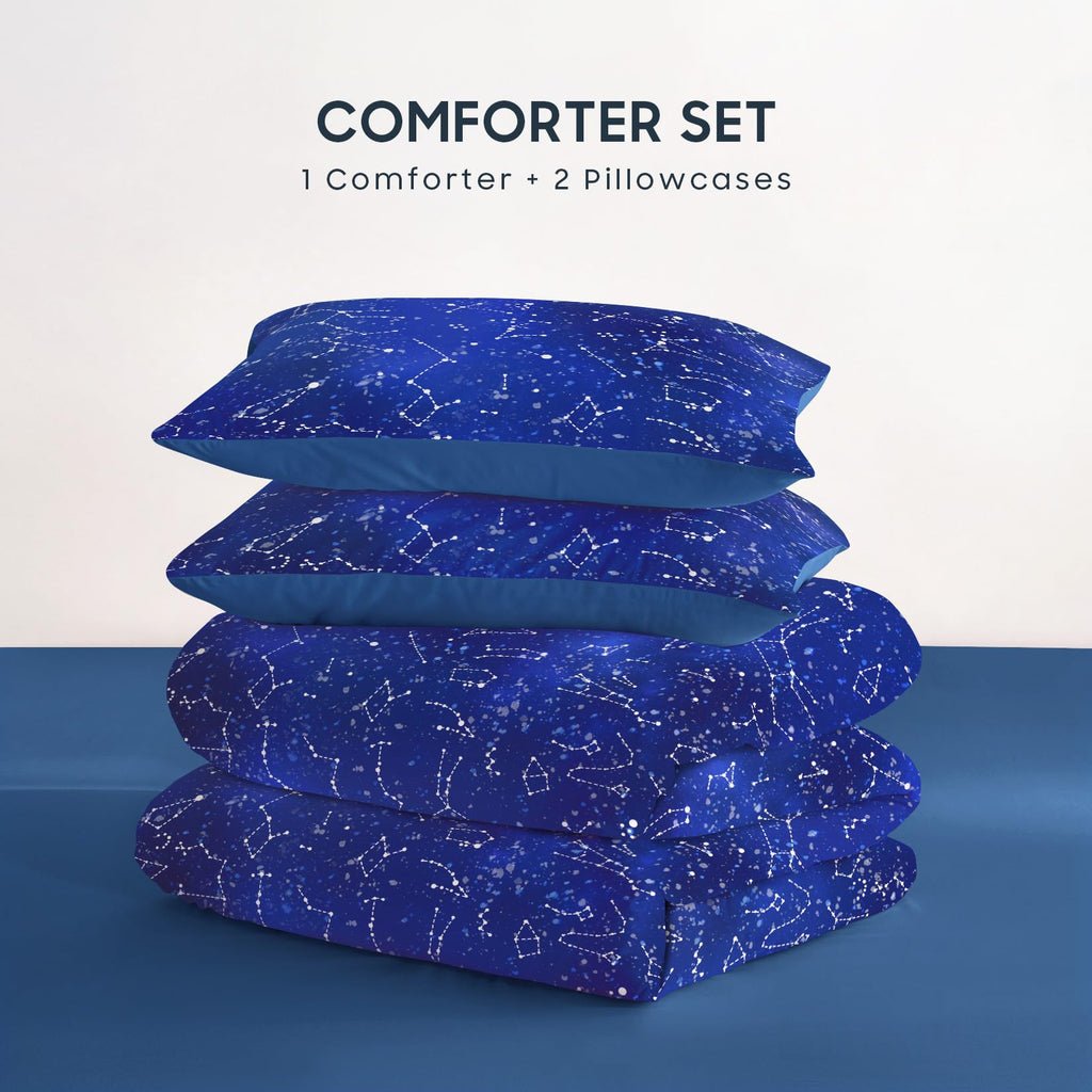 Wake In Cloud - Constellation Comforter Set, Celestial Space Star Galaxy Astrology, Soft Lightweight Bedding for Teen Kids Boys Girls, 3 Pieces, Navy Blue, Twin/Twin XL Size