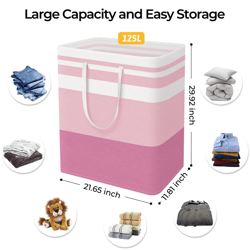 HomeHacks 2 Pack Large Laundry Baskets, Waterproof, Freestanding Laundry Hampers, Collapsible Clothes Hamper with Reinforced Handles in Laundry Room, College Dorm, Bathroom, Bedroom (Grey, 75Lx2)