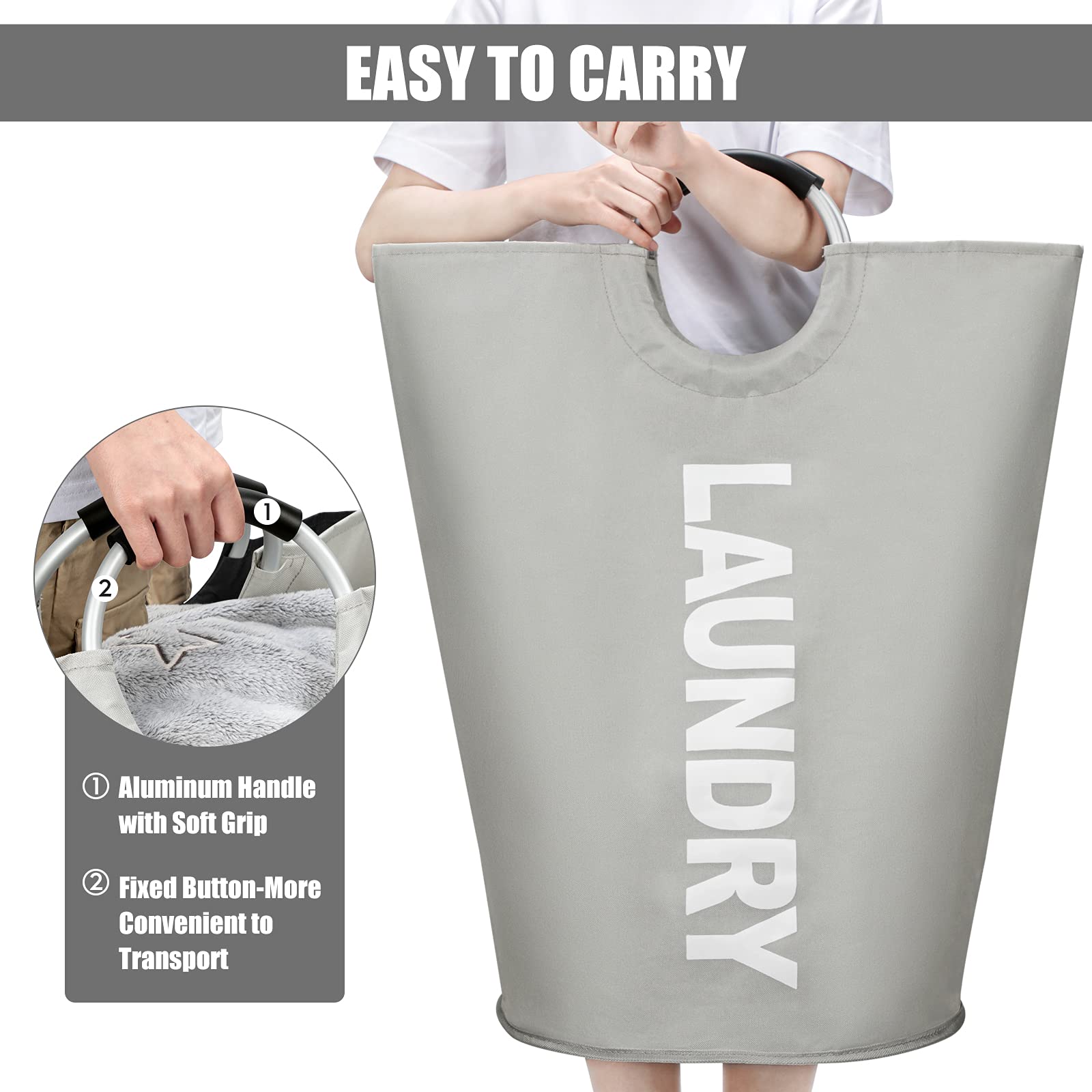 DOKEHOM 90L Large Laundry Basket, Collapsible Laundry Bag, Black | Freestanding tall clothes hamper & foldable washing bin. High-capacity clothes storage basket with durable sturdy handles