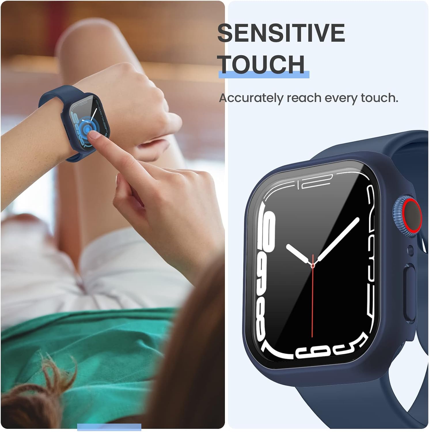 Tensea [3PCS for Apple Watch Screen Protector Case 41mm Series 9/8/7 Accessories, iWatch Protective Face Cover for Women Men, Tempered Glass Film Hard Bumper for iPhone Watch 41 mm