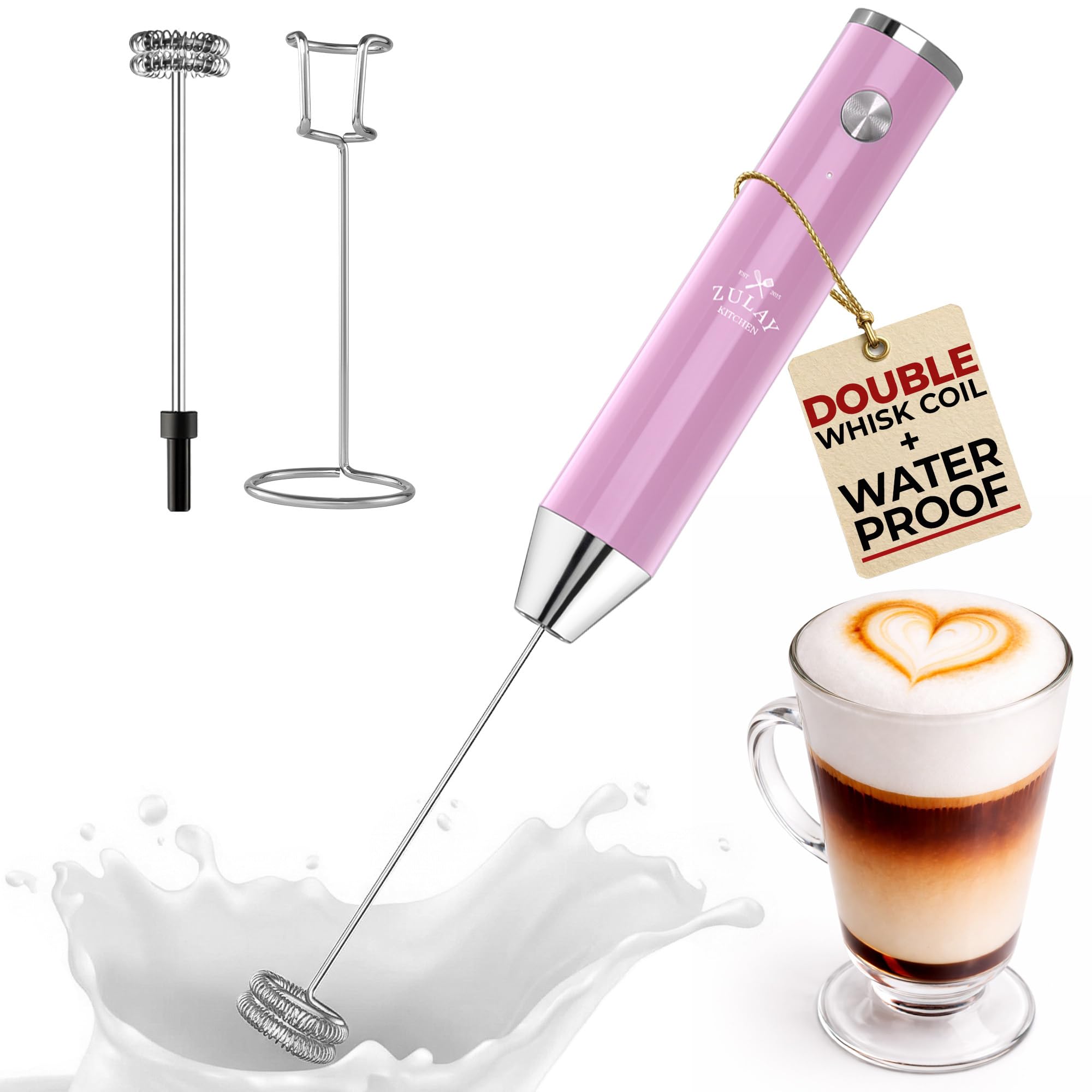 Zulay Kitchen Powerful Milk Frother Wand With Duracell Batteries - Ultra Fast Handheld Drink Mixer - Electric Whisk Foam Maker for Coffee, Lattes, Cappuccino & Matcha - Z1 Motor - Black