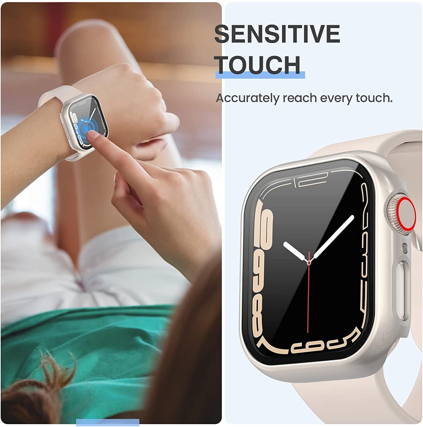 Tensea [3PCS for Apple Watch Screen Protector Case 41mm Series 9/8/7 Accessories, iWatch Protective Face Cover for Women Men, Tempered Glass Film Hard Bumper for iPhone Watch 41 mm