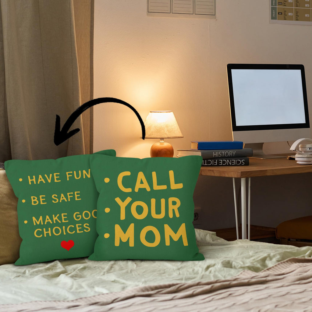 HIWX College Dorm Decor,Funny Have Fun Be Safe Make Good Choices Call Your Mom Decorative 18 x 18 Throw Pillow Cover,Call Your Mom Pillow,Throw Pillows for Dorm Bed Room Student Decor Pillowcase