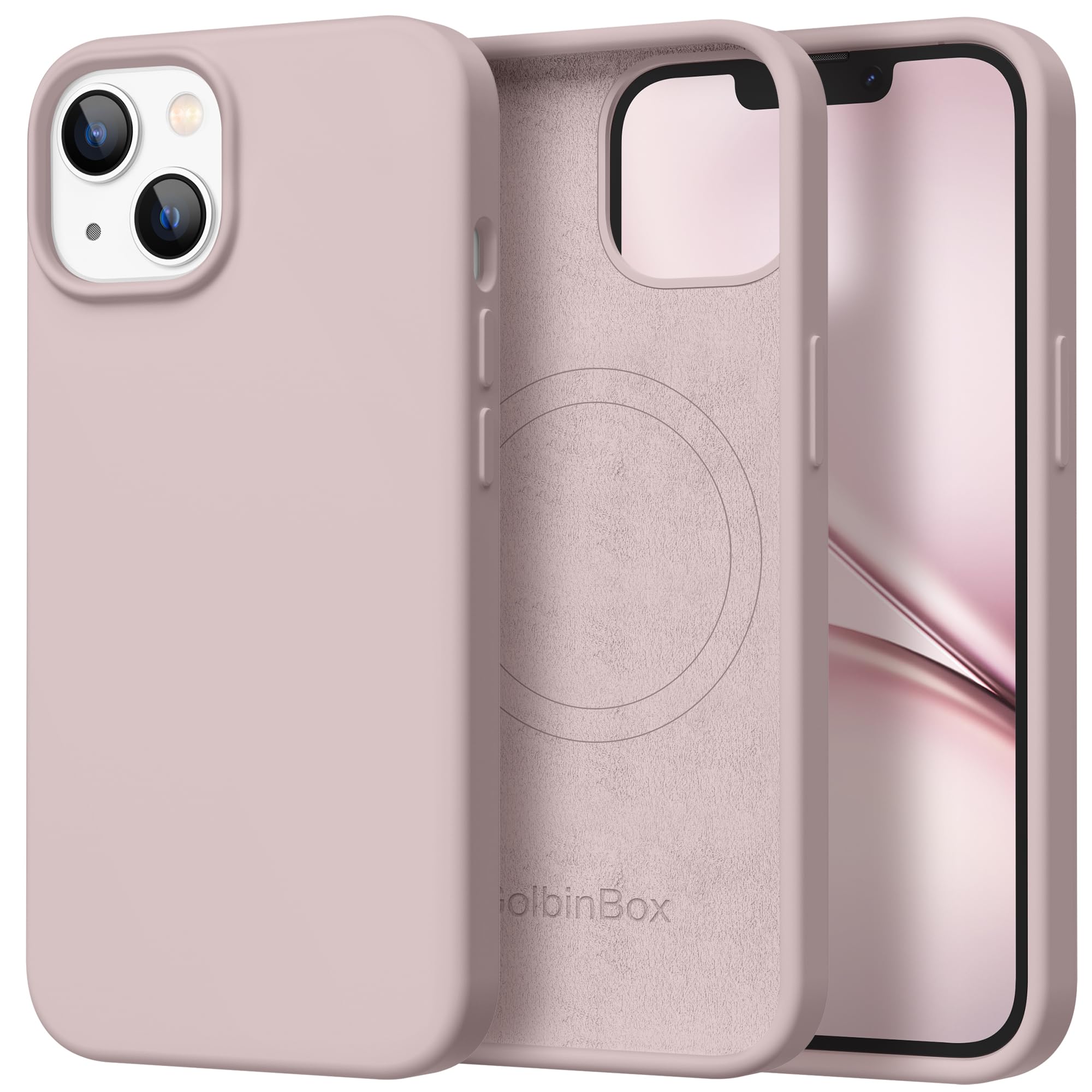 GolbinBox Magnetic for iPhone 17 Pro Max Case, Compatible with MagSafe, [Full Camera Protection] [Screen Protector], Silicone Shockproof Phone Cover with Anti-Scratch Microfiber Lining, Chalk Pink