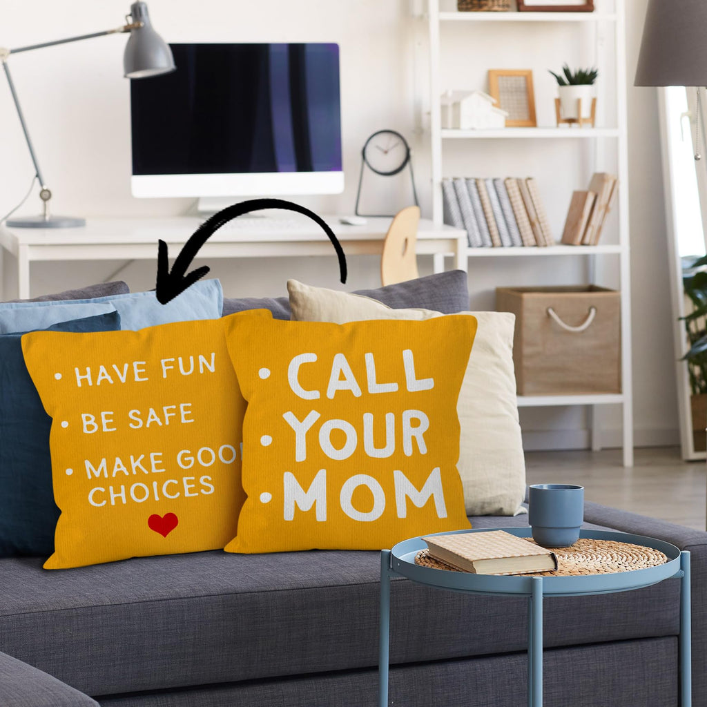 HIWX College Dorm Decor,Funny Have Fun Be Safe Make Good Choices Call Your Mom Decorative 18 x 18 Throw Pillow Cover,Call Your Mom Pillow,Throw Pillows for Dorm Bed Room Student Decor Pillowcase