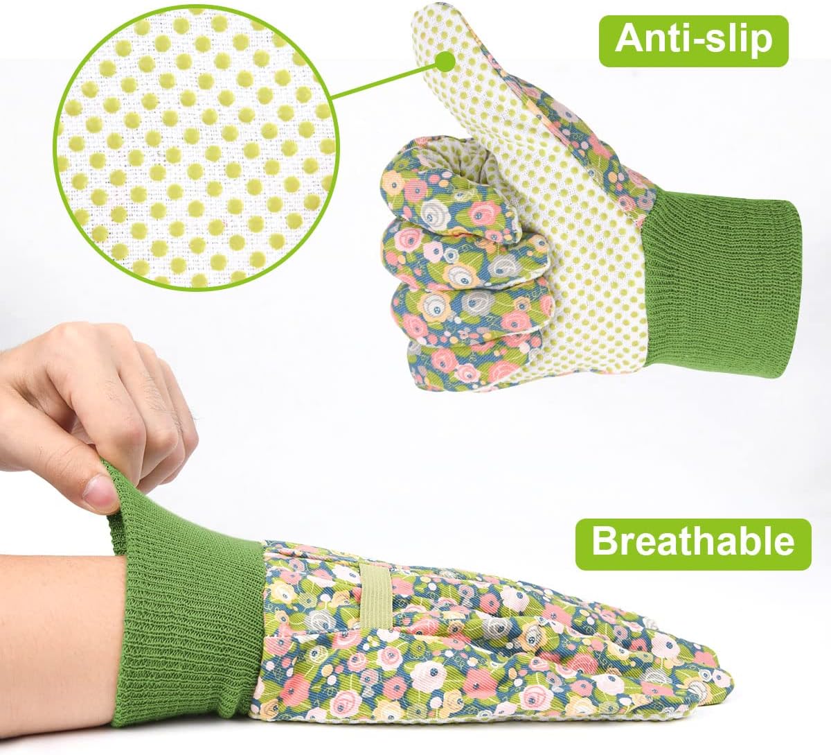 Ainiv Floral Gardening Gloves for Women/Ladies, Non-Slip Garden Work Gloves,Breathable Yard Work Glove Light Working Gloves