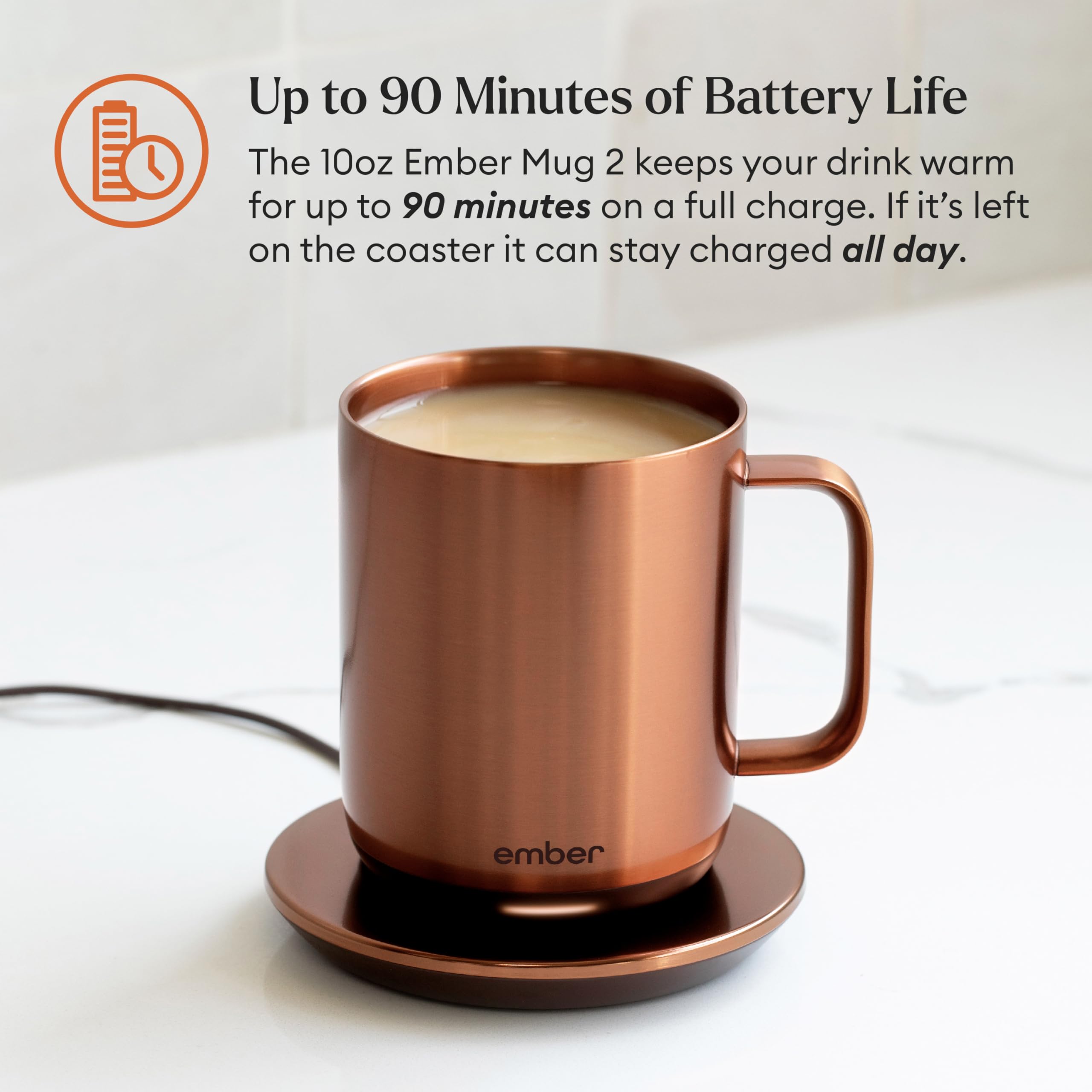 Ember Temperature Control Smart Mug 2, 14 Oz, App-Controlled Heated Coffee Mug with 80 Min Battery Life and Improved Design, White