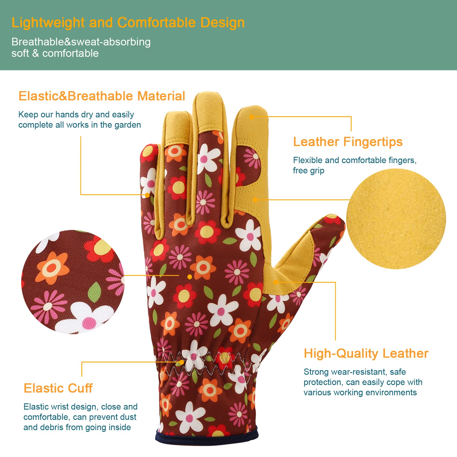 Bamllum Leather Gardening Gloves for Women - Working Gloves for Weeding, Digging, Planting, Raking and Pruning