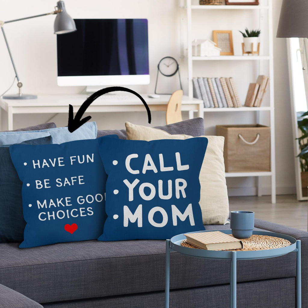 HIWX College Dorm Decor,Funny Have Fun Be Safe Make Good Choices Call Your Mom Decorative 18 x 18 Throw Pillow Cover,Call Your Mom Pillow,Throw Pillows for Dorm Bed Room Student Decor Pillowcase