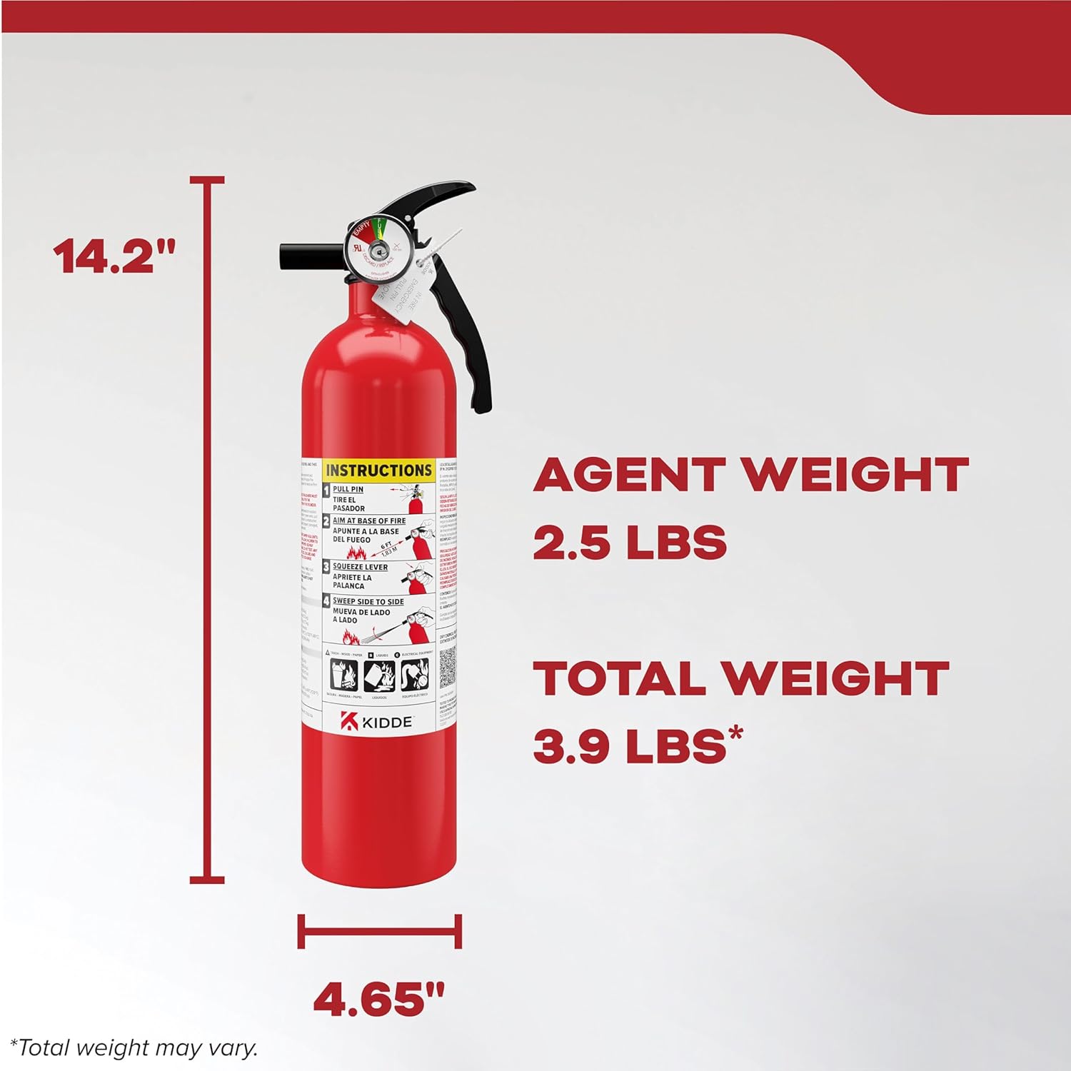 Kidde Basic 110 Fire Extinguisher for Home, 1-A:10-B:C, FA110G, 1 Pack | Residential Multi-Purpose Extinguisher for Small Common Household Fires, 2.5 lb. Dry Chemical