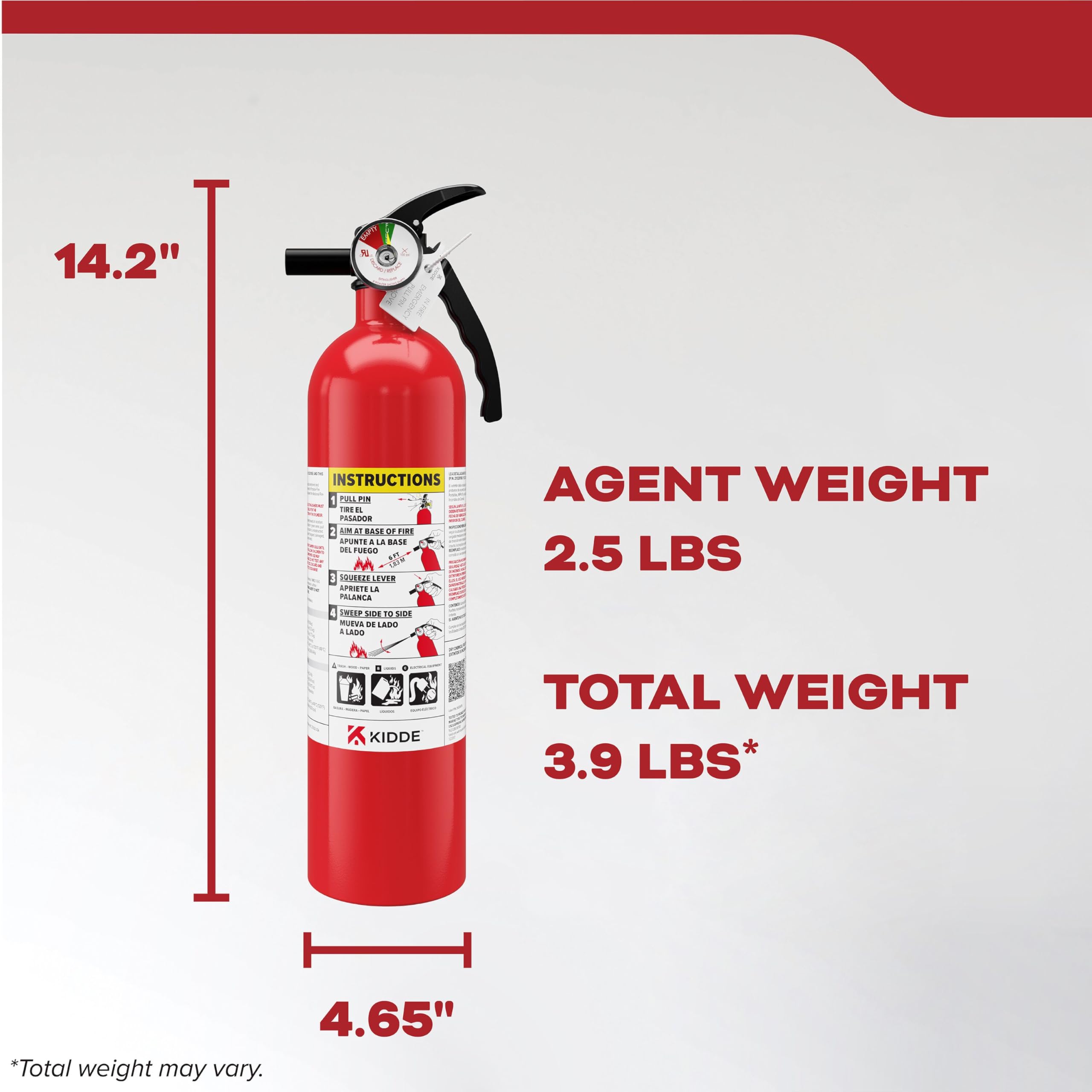 Kidde Basic 110 Fire Extinguisher for Home, 1-A:10-B:C, FA110G, 1 Pack | Residential Multi-Purpose Extinguisher for Small Common Household Fires, 2.5 lb. Dry Chemical