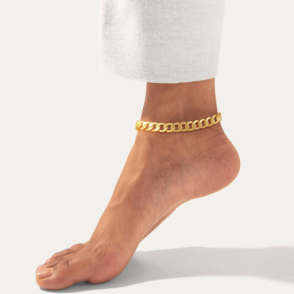 Gold Ankle Bracelets for Women Waterproof - Dainty Gold Anklets Trendy Layered 14K Gold/Silver Plated Stackable Chunky Cuban Link Chian Anklet Bracelet Set for Women Non Tarnish Beach Jewelry Gift