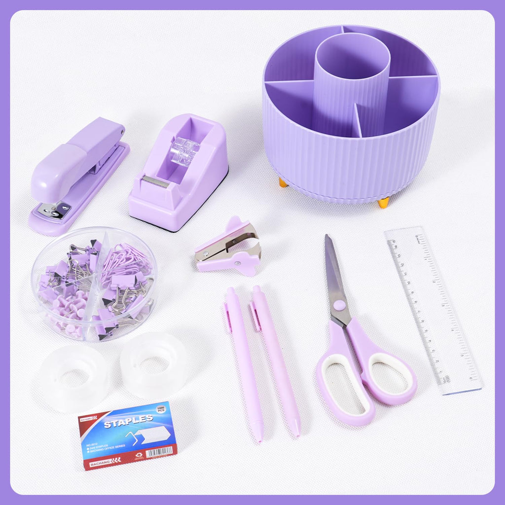 Gawsey Pink Desk Organizers and Accessories with Desk Organizer 360° Rotating Pen Holder and Office Supplies, Cute Stationery Supplies Set