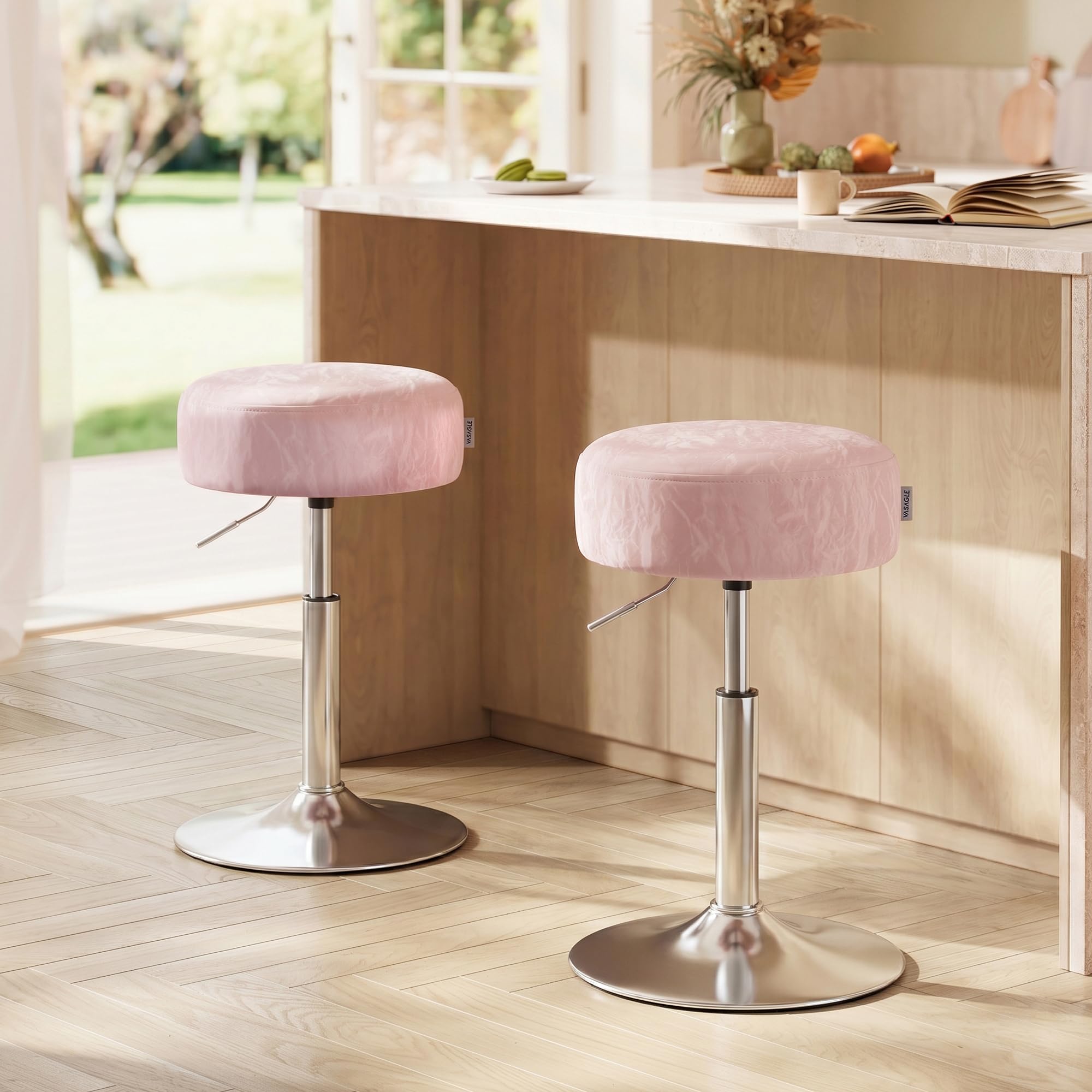 VASAGLE Adjustable Bar Stool, 360° Swivel, PU Leather, Thick Cushion, for Kitchen, Dining Room Bedroom, Modern, Cream White | LJB120W01 Dressing Chair Stool Stool Bedroom Kitchen Dining Room Modern White