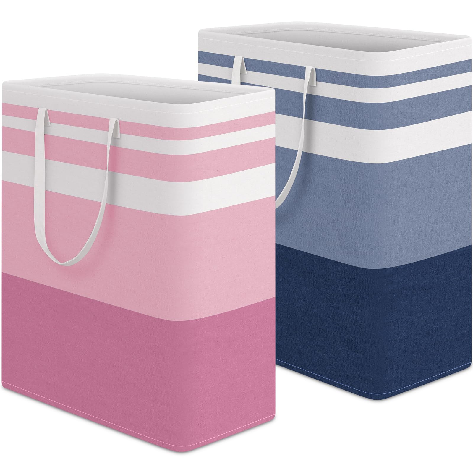 HomeHacks 2 Pack Large Laundry Baskets, Waterproof, Freestanding Laundry Hampers, Collapsible Clothes Hamper with Reinforced Handles in Laundry Room, College Dorm, Bathroom, Bedroom (Grey, 75Lx2)