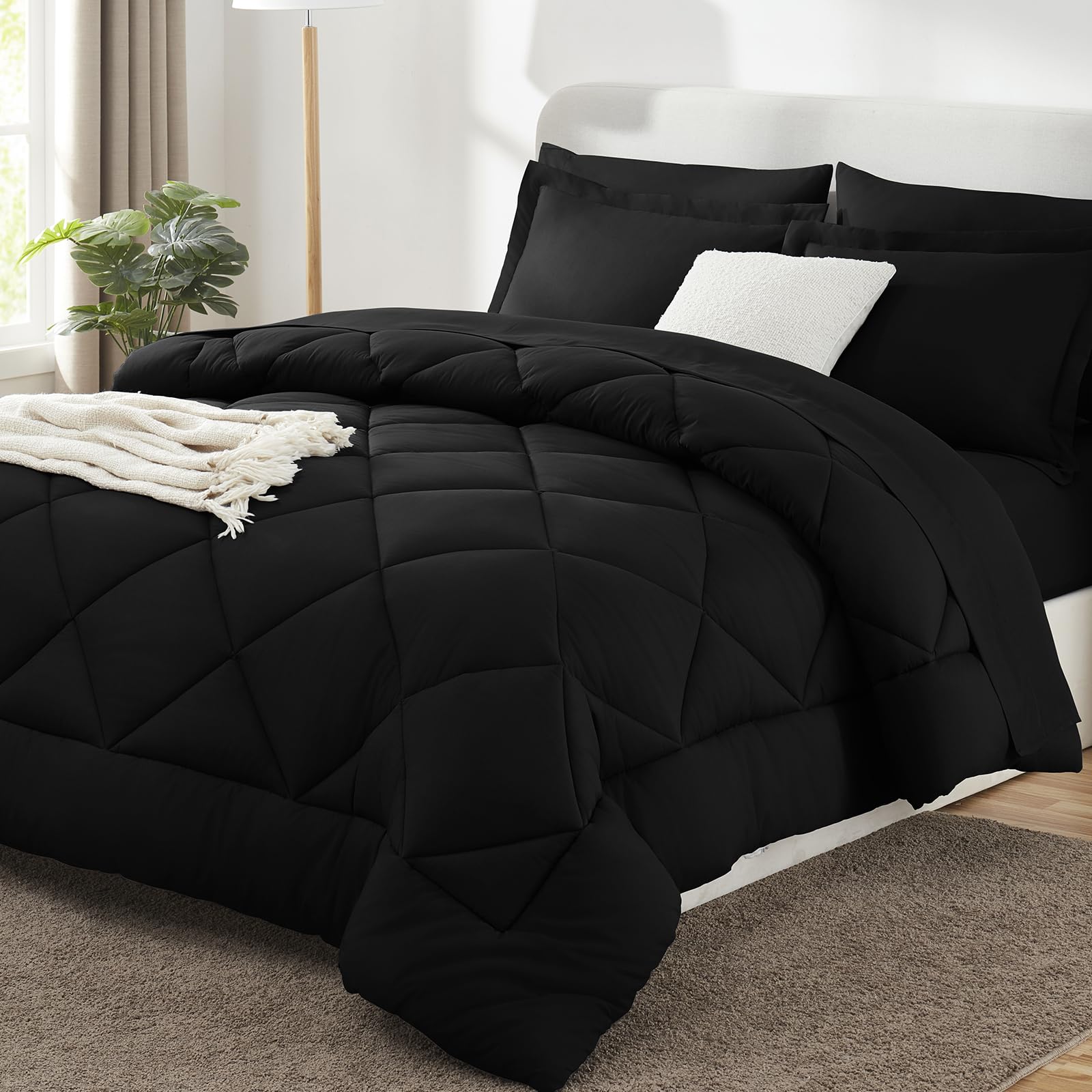CozyLux Twin XL Comforter Set Black - 5 Pieces Twin Extra Long Bed in a Bag for College Dorm, All Season Bedding Set for Girls and Boys, Soft Bed Set with Comforter, Sheets, Pillowcase & Sham