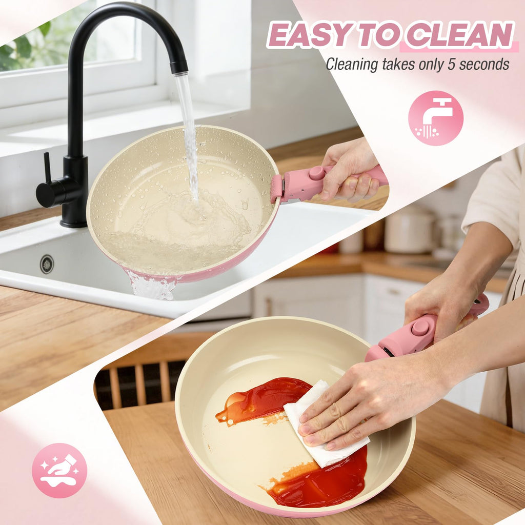 pots and Pans Set, Ceramic Nonstick Cookware Set Detachable Handle, Induction Kitchen Cookware Sets with Removable Handle, Non Stick RV Cookware Set, Dishwasher ＆ Oven Safe