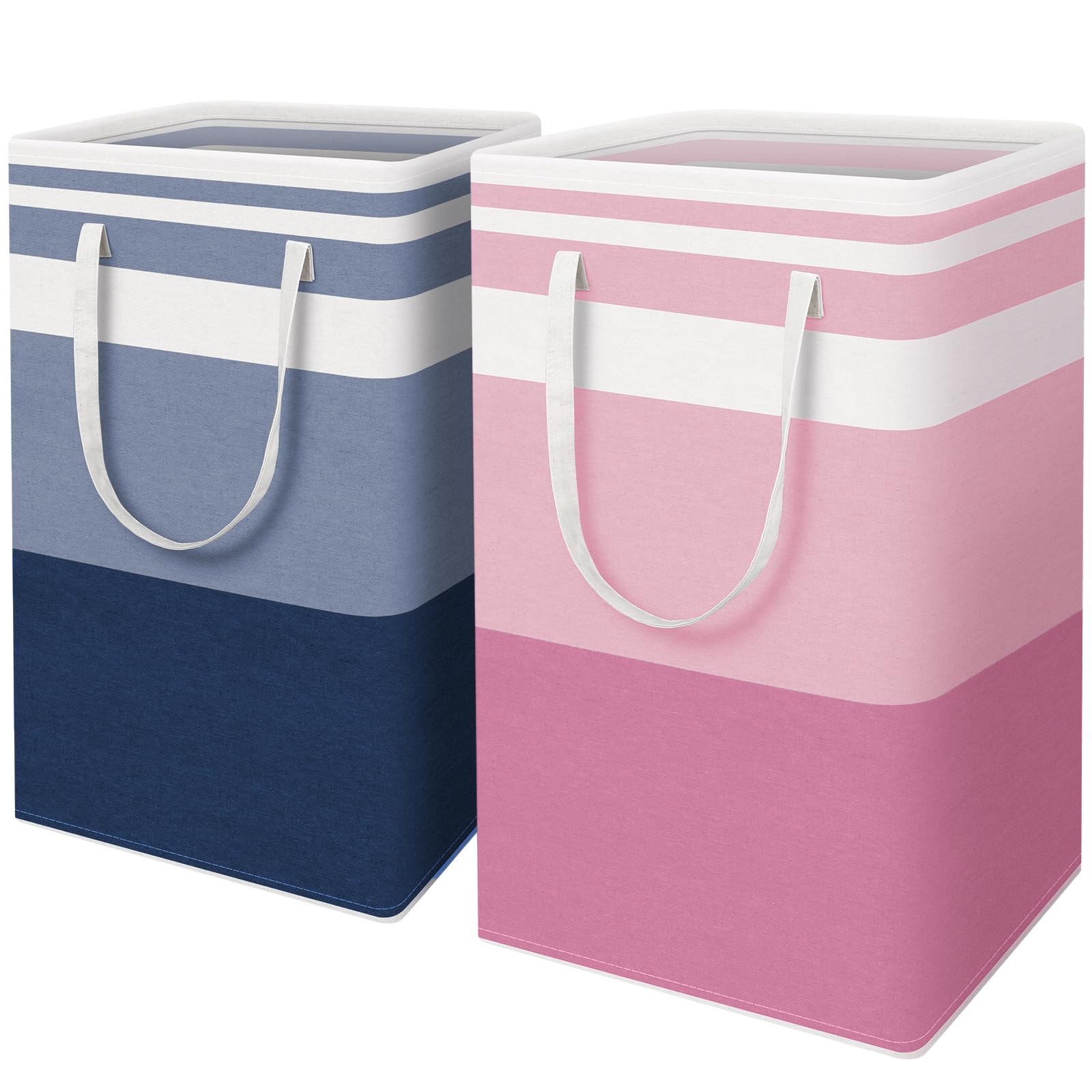 HomeHacks 2 Pack Large Laundry Baskets, Waterproof, Freestanding Laundry Hampers, Collapsible Clothes Hamper with Reinforced Handles in Laundry Room, College Dorm, Bathroom, Bedroom (Grey, 75Lx2)
