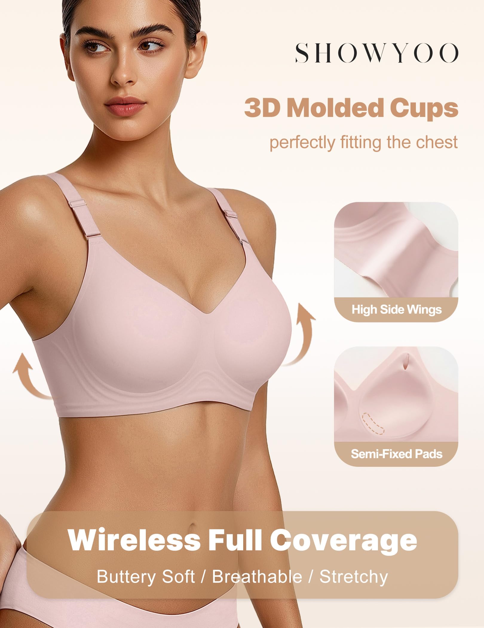 Jelly Bras for Women Wireless Push Up Bra V Neck Seamless Full Coverage Bralette No Underwire Comfy Everyday Bra