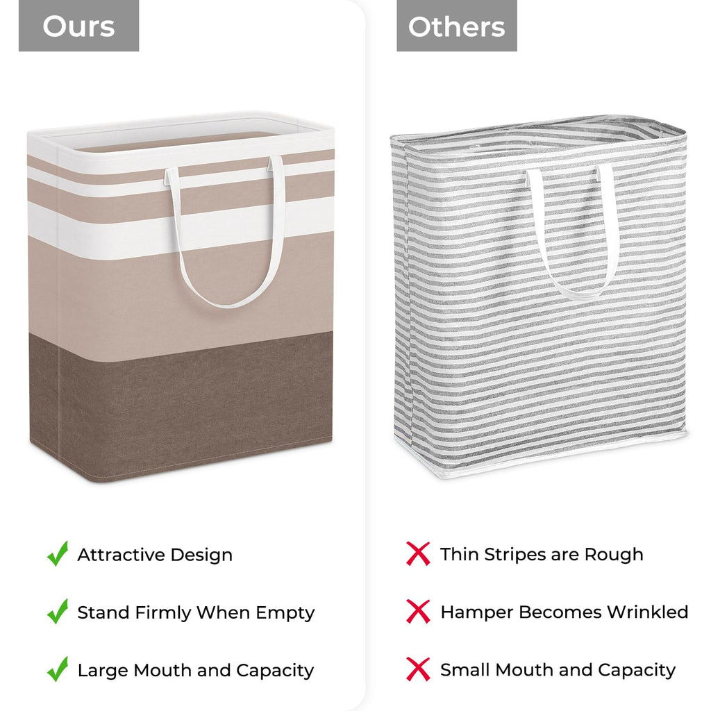 HomeHacks 2 Pack Large Laundry Baskets, Waterproof, Freestanding Laundry Hampers, Collapsible Clothes Hamper with Reinforced Handles in Laundry Room, College Dorm, Bathroom, Bedroom (Grey, 75Lx2)