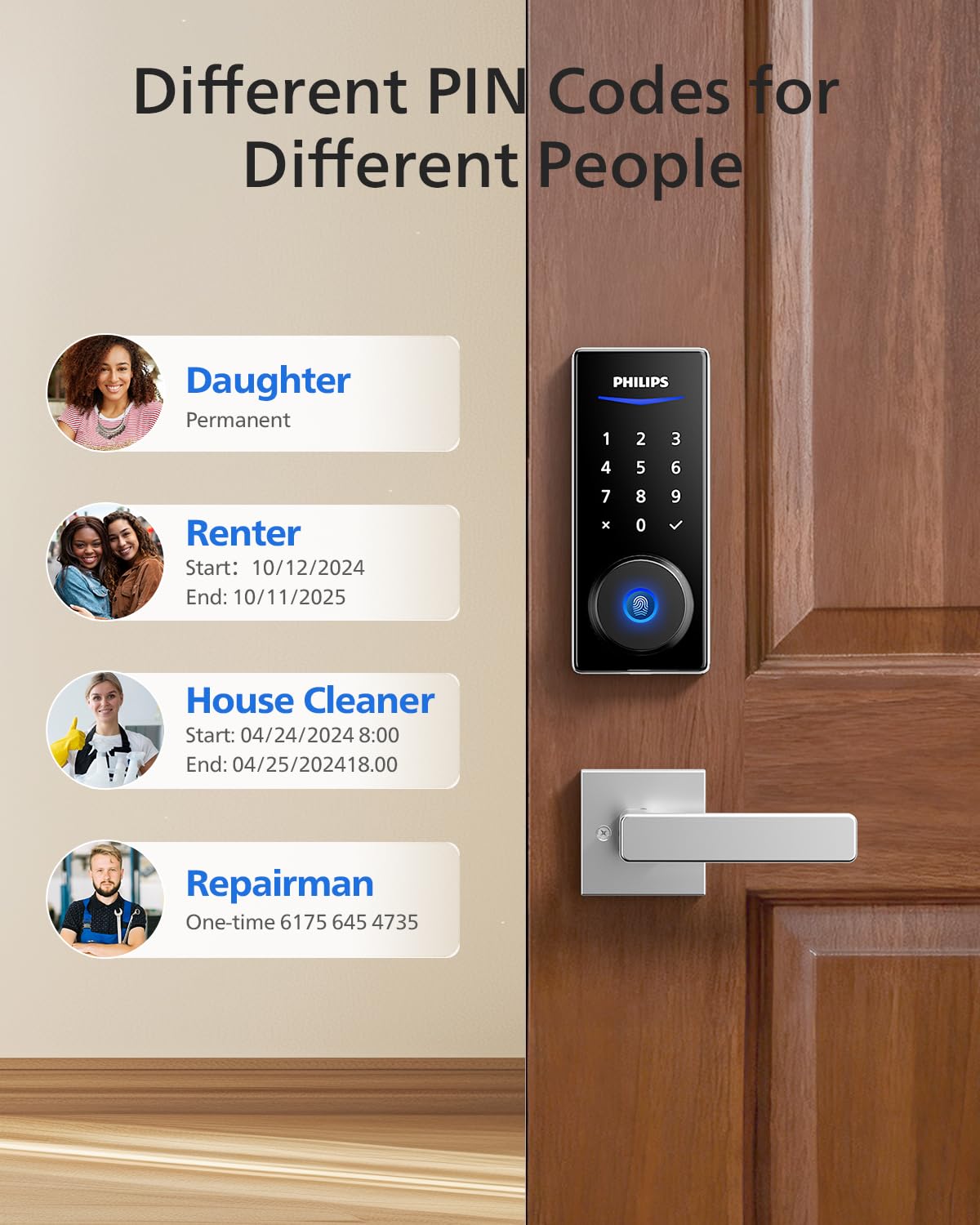 Philips Smart Lock with Handles, Keyless Entry Door Lock Set, Keypad Door Lock with 2 Level Handles, Digital Keypad Deadbolt for Front Door, App Fingerprint PIN Code Unlocking, Auto Locking