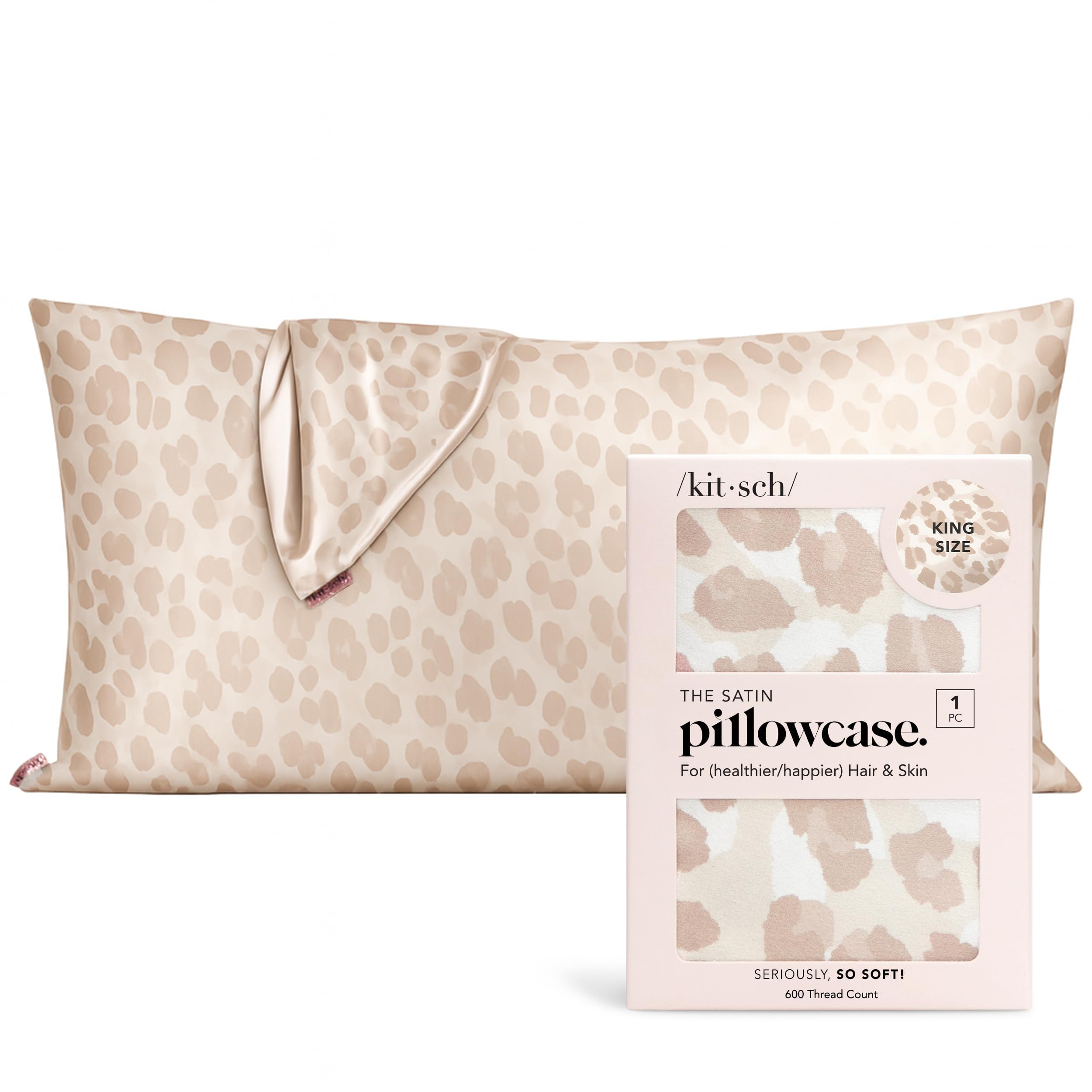 Kitsch Satin Pillowcase with Zipper - Standard Size, Leopard | Softer Than Silk Pillow Cases, Smooth Cooling Satin Pillow Case for Hair and Skin, Wrinkle-Free, Machine Washable