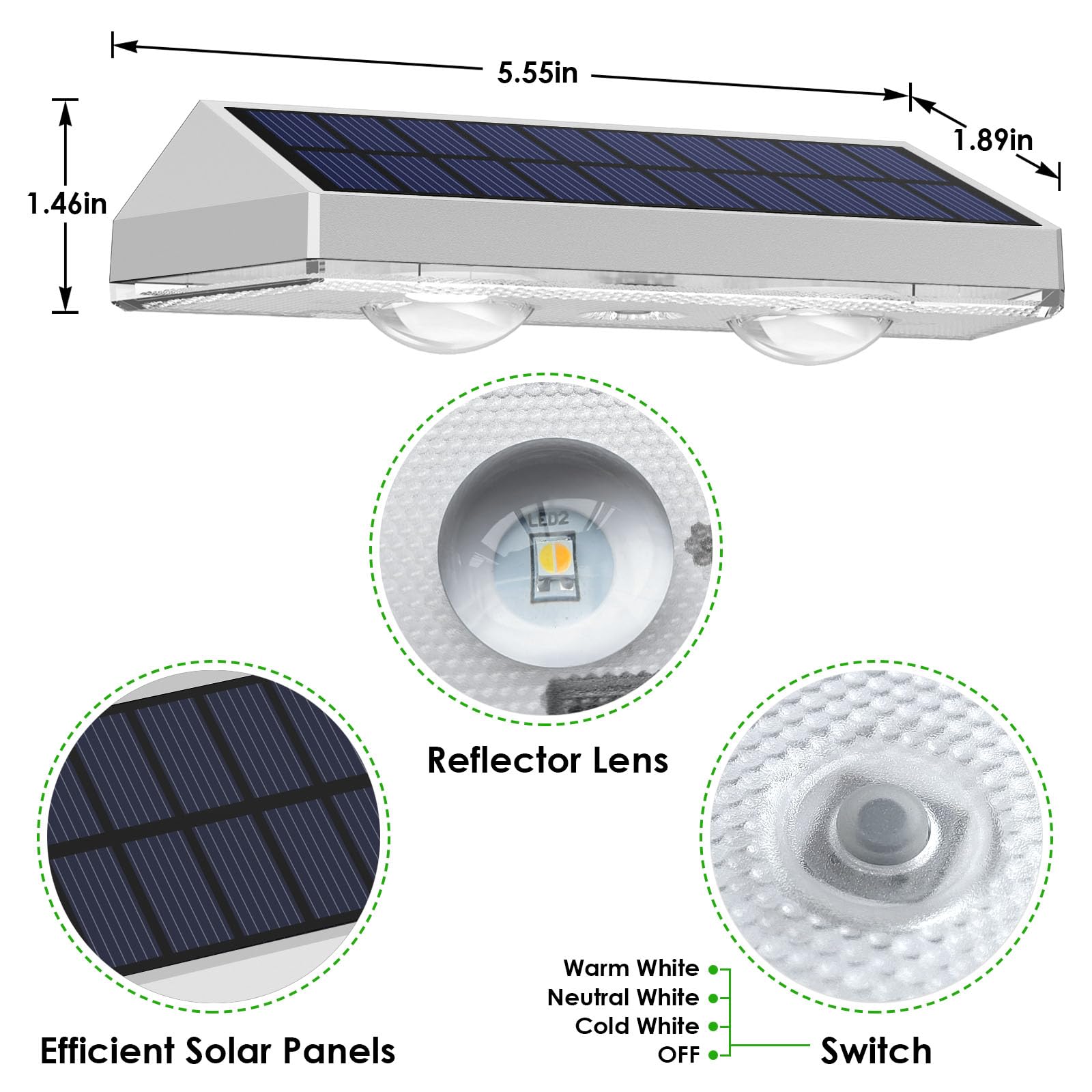 Solar Fence Lights Outdoor - 2700/4000/6000K 3 Mode, 8 Pack Solar Fence Lights Outdoor Waterproof LED, Fence Light Solar Powered for Outside, Backyard, Railing, Step, Patio,Wall and Home Improvement