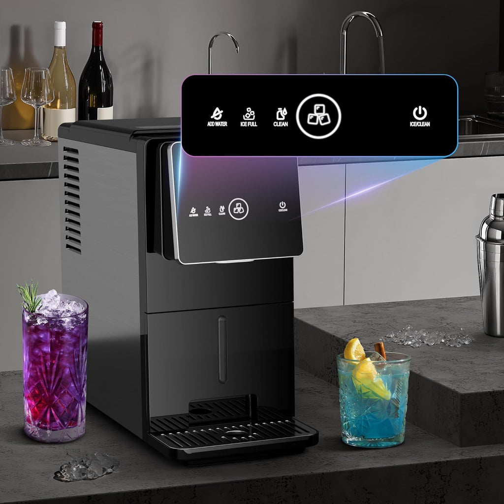 Kismile Nugget Ice Maker Countertop, 33LBS/24H Ice Machine with Soft Chewable Ice, One-Click, Self-Cleaning Function, Stainless Steel Ice Maker with Indicator Lights for Home/Kitchen(Black)