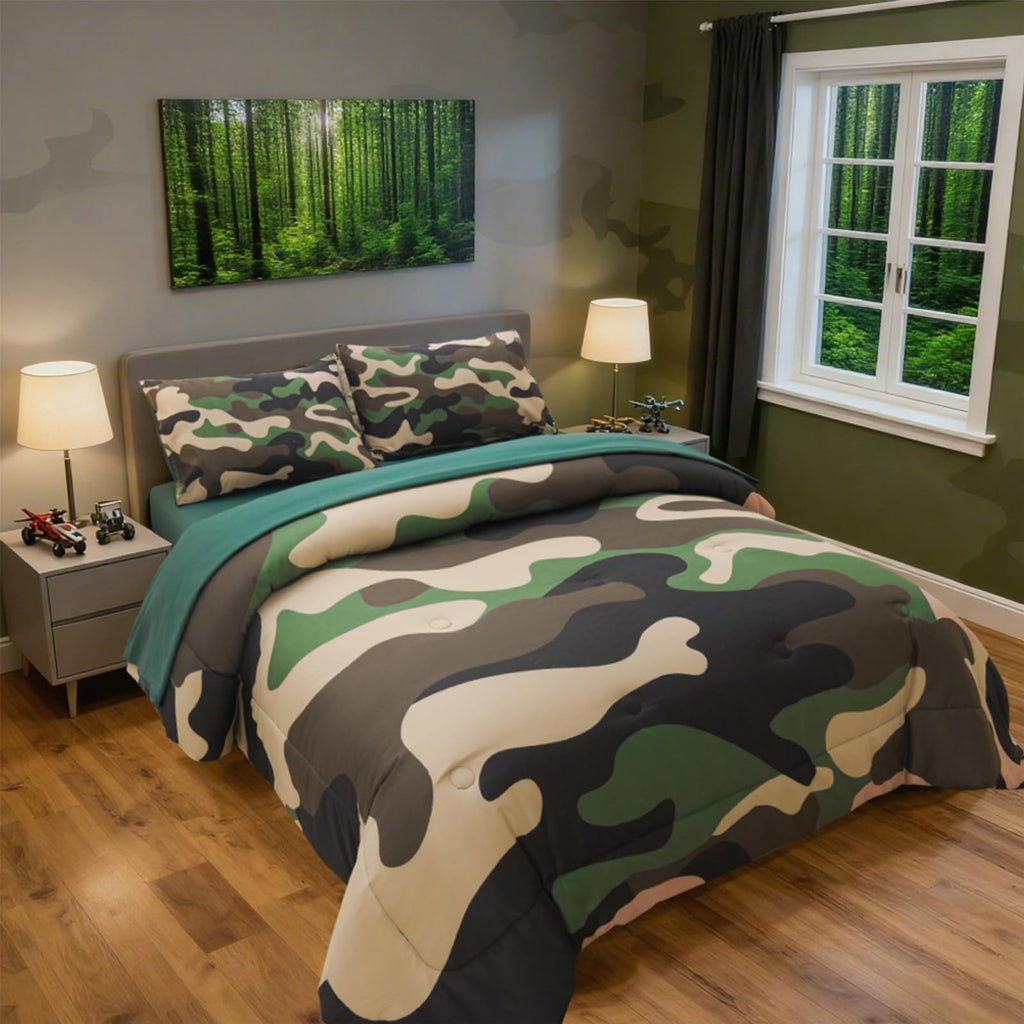 Holawakaka Twin Size Camouflage Bedding Comforter Set with Sheets, Boys Girls Men Camo Bed in A Bag 5 Pieces,Kids Teens Dorm Bed Sets Neutral Farmhouse Lodge Cabin Army Bedspread (Red, Twin)