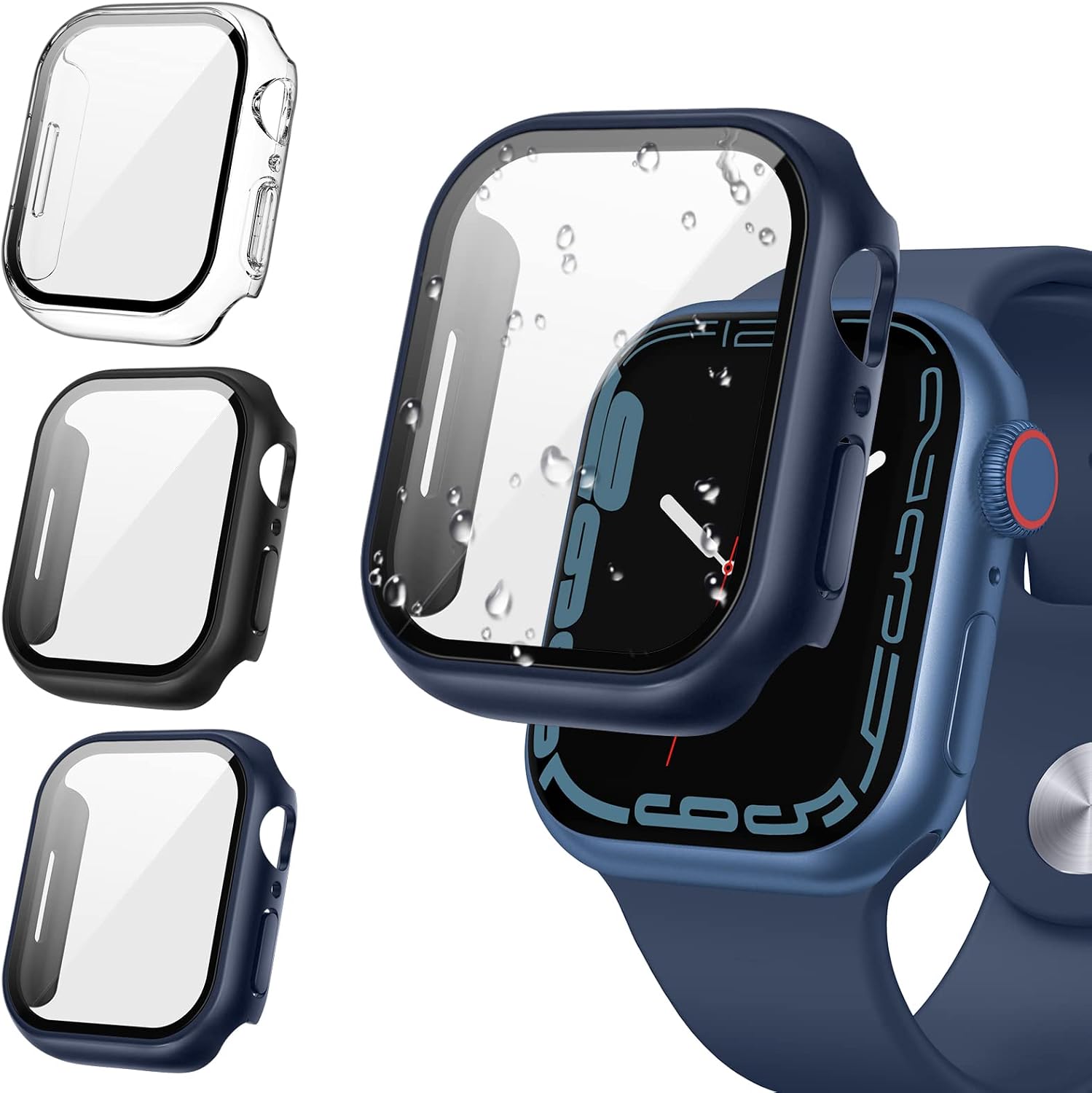 Tensea [3PCS for Apple Watch Screen Protector Case 41mm Series 9/8/7 Accessories, iWatch Protective Face Cover for Women Men, Tempered Glass Film Hard Bumper for iPhone Watch 41 mm