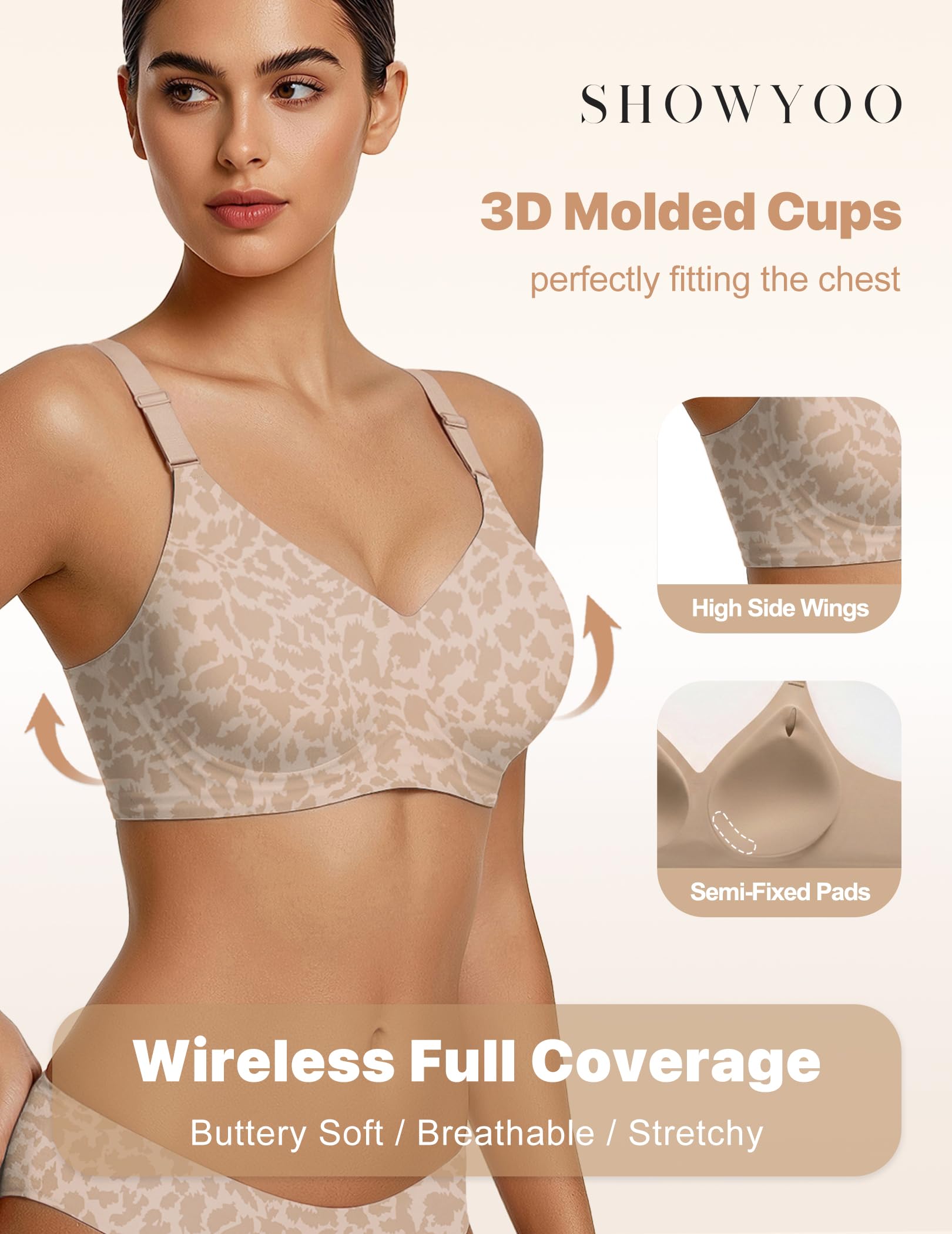 Jelly Bras for Women Wireless Push Up Bra V Neck Seamless Full Coverage Bralette No Underwire Comfy Everyday Bra