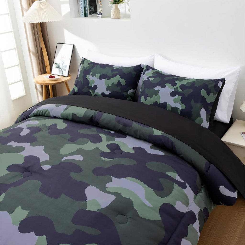 Holawakaka Twin Size Camouflage Bedding Comforter Set with Sheets, Boys Girls Men Camo Bed in A Bag 5 Pieces,Kids Teens Dorm Bed Sets Neutral Farmhouse Lodge Cabin Army Bedspread (Red, Twin)