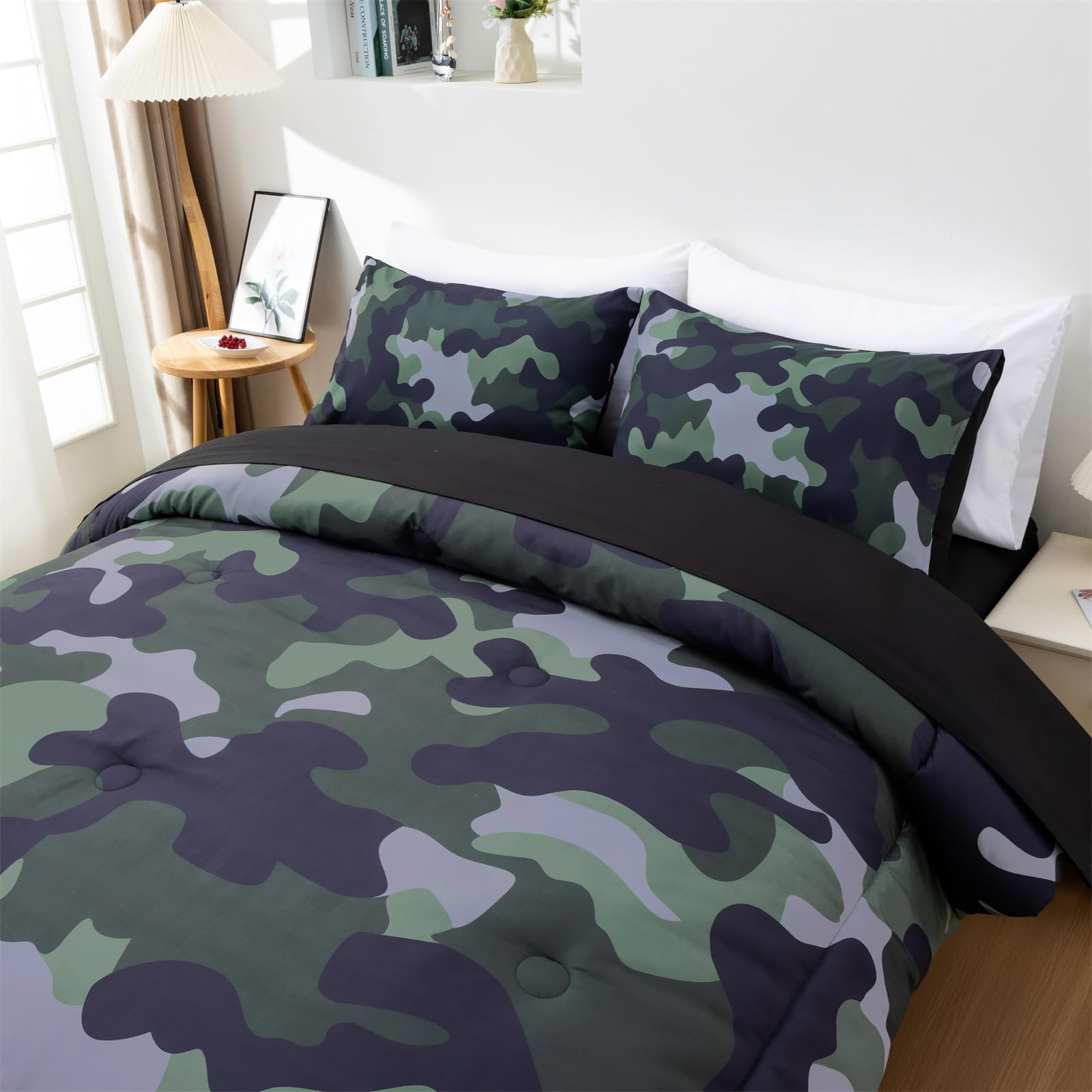 Holawakaka Twin Size Camouflage Bedding Comforter Set with Sheets, Boys Girls Men Camo Bed in A Bag 5 Pieces,Kids Teens Dorm Bed Sets Neutral Farmhouse Lodge Cabin Army Bedspread (Red, Twin)
